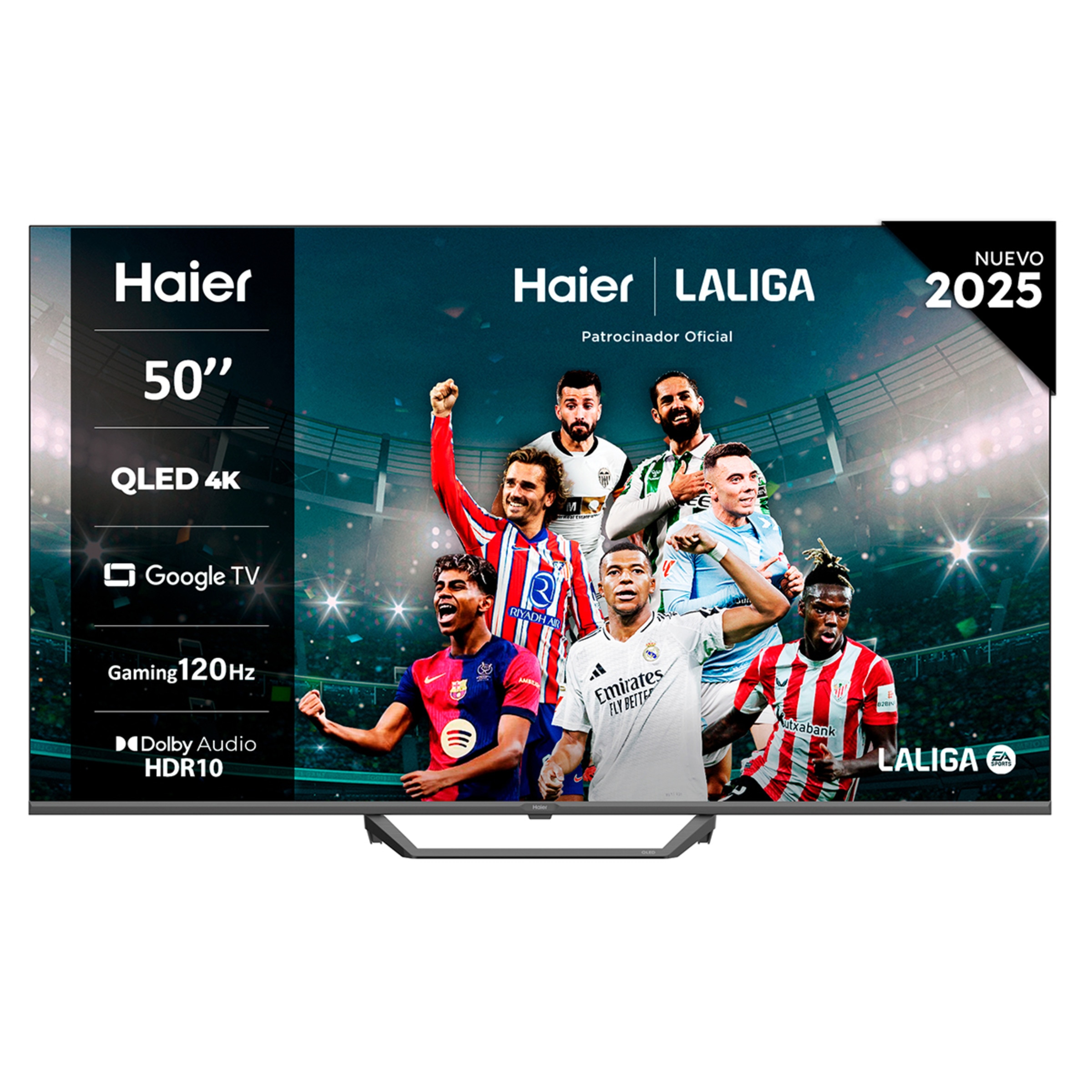 TV QLED 126 cm (50") Haier H50S80FUX UHD 4K, Peana central, Smart Google TV, HDR10, Gaming 120Hz, Dolby Audio Black-1