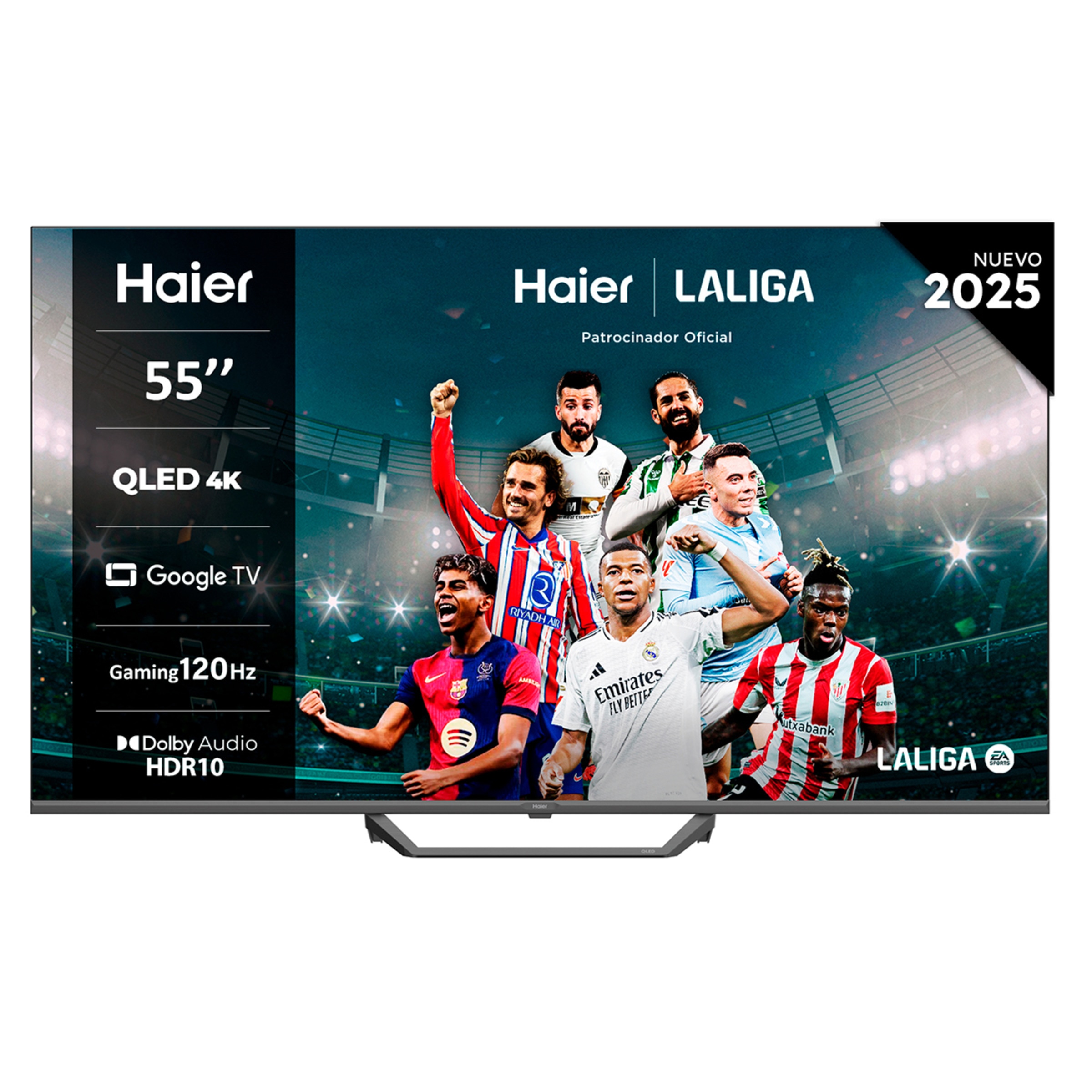 TV QLED 139 cm (55") Haier H55S80FUX UHD 4K, Peana central, Smart Google TV, HDR10, Gaming 120Hz, Dolby Audio Black-1