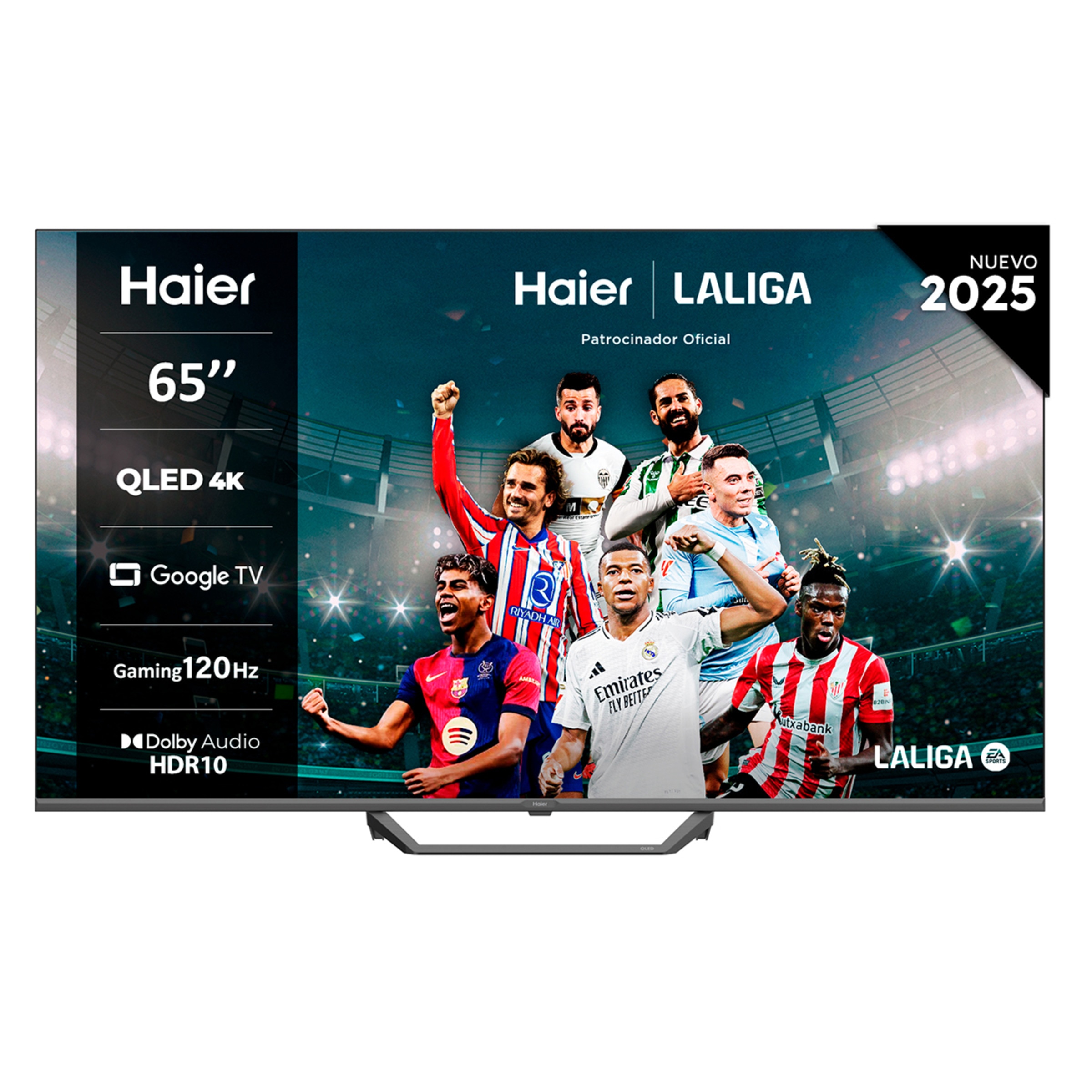 TV QLED 165 cm (65") Haier H65S80FUX UHD 4K, Peana central, Smart Google TV, HDR10, Gaming 120Hz, Dolby Audio Negro-1