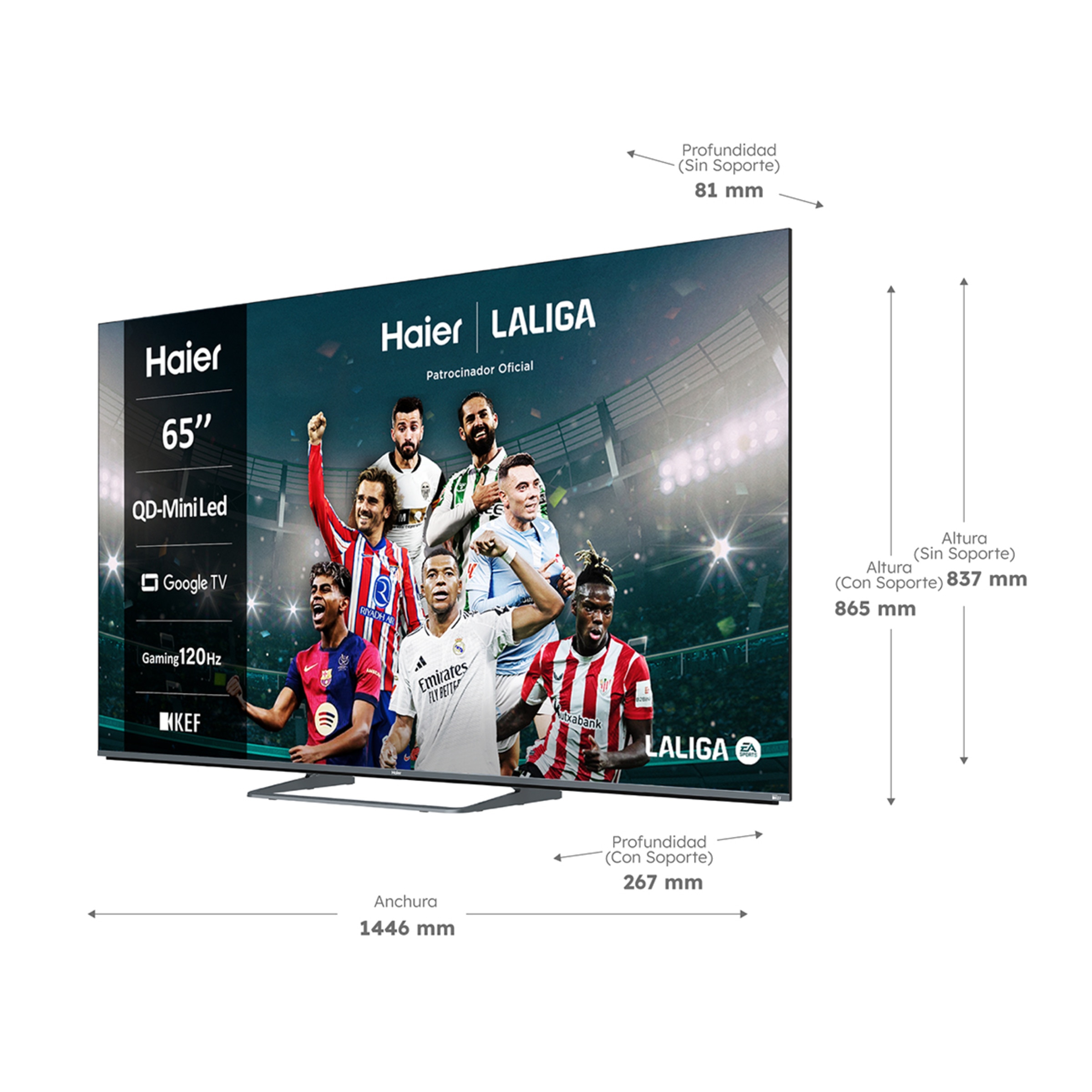 TV QD-MiniLED 165 cm (65") Haier H65M80FUX UHD 4K, Peana Cental, Smart Google TV, HDR10, Sonido KEF 2.1 Silver-2