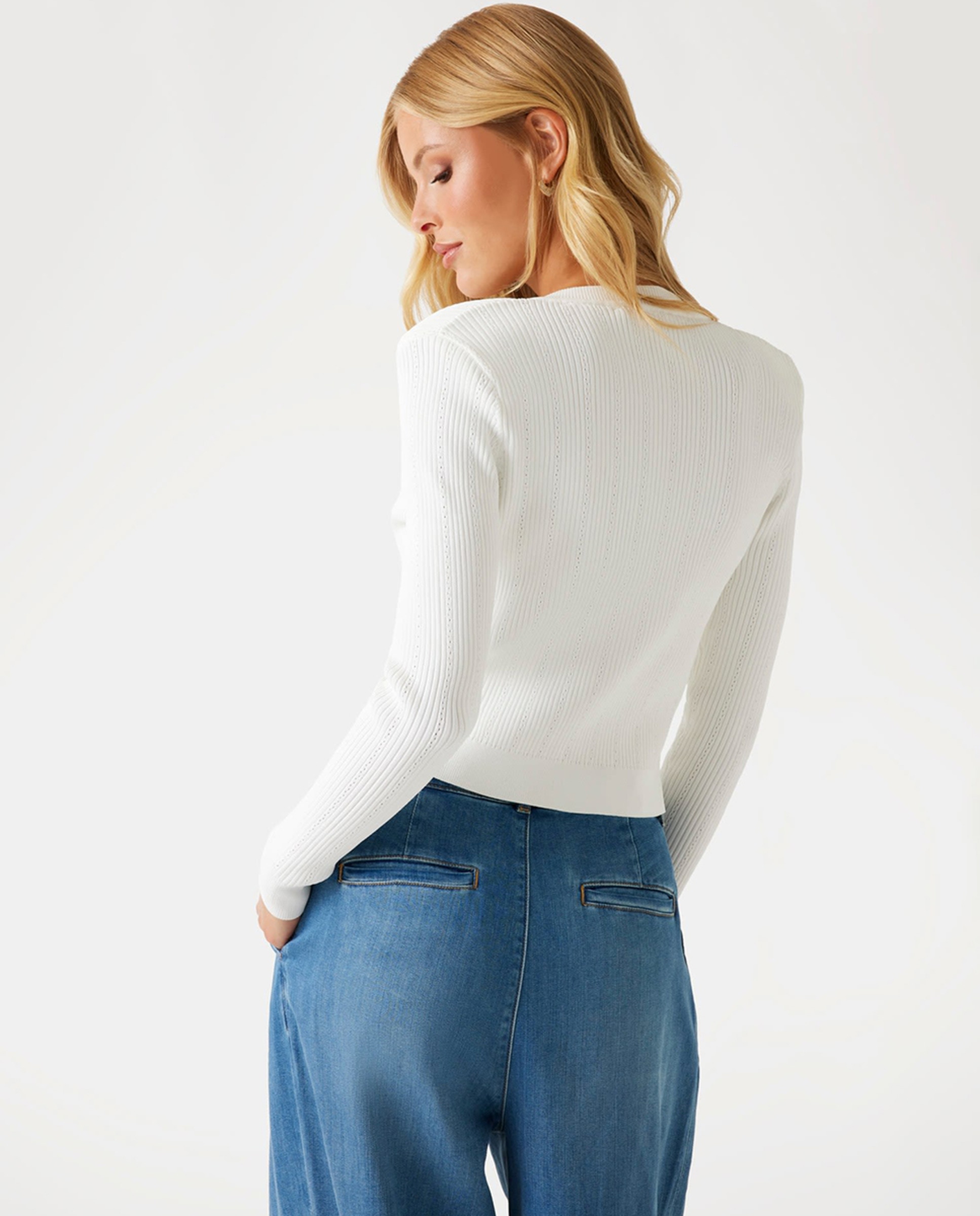 Cardigan de malha com manga comprida Branco-5