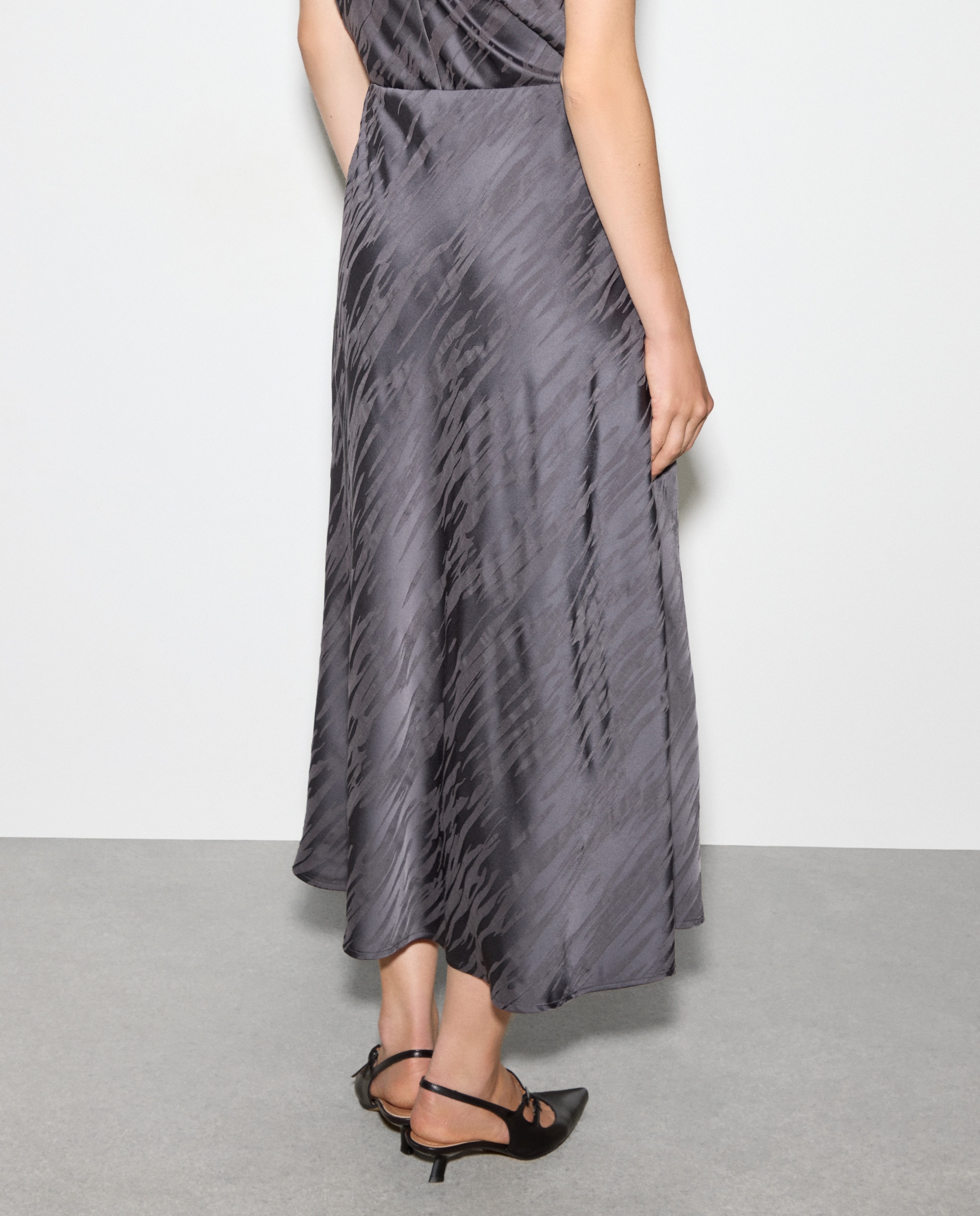 Saia Midi com Jacquard Cinzento-escuro-3