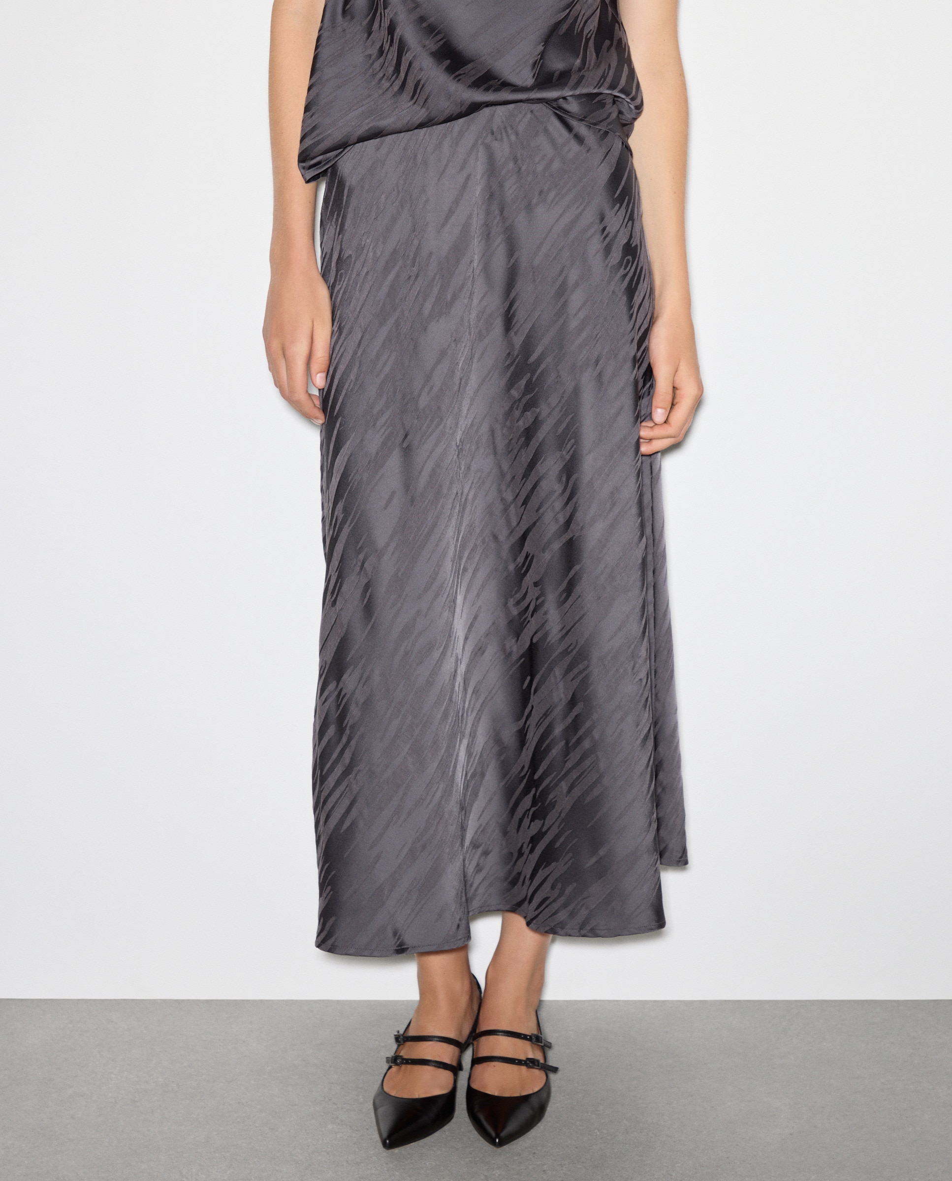 Saia Midi com Jacquard Cinzento-escuro-2