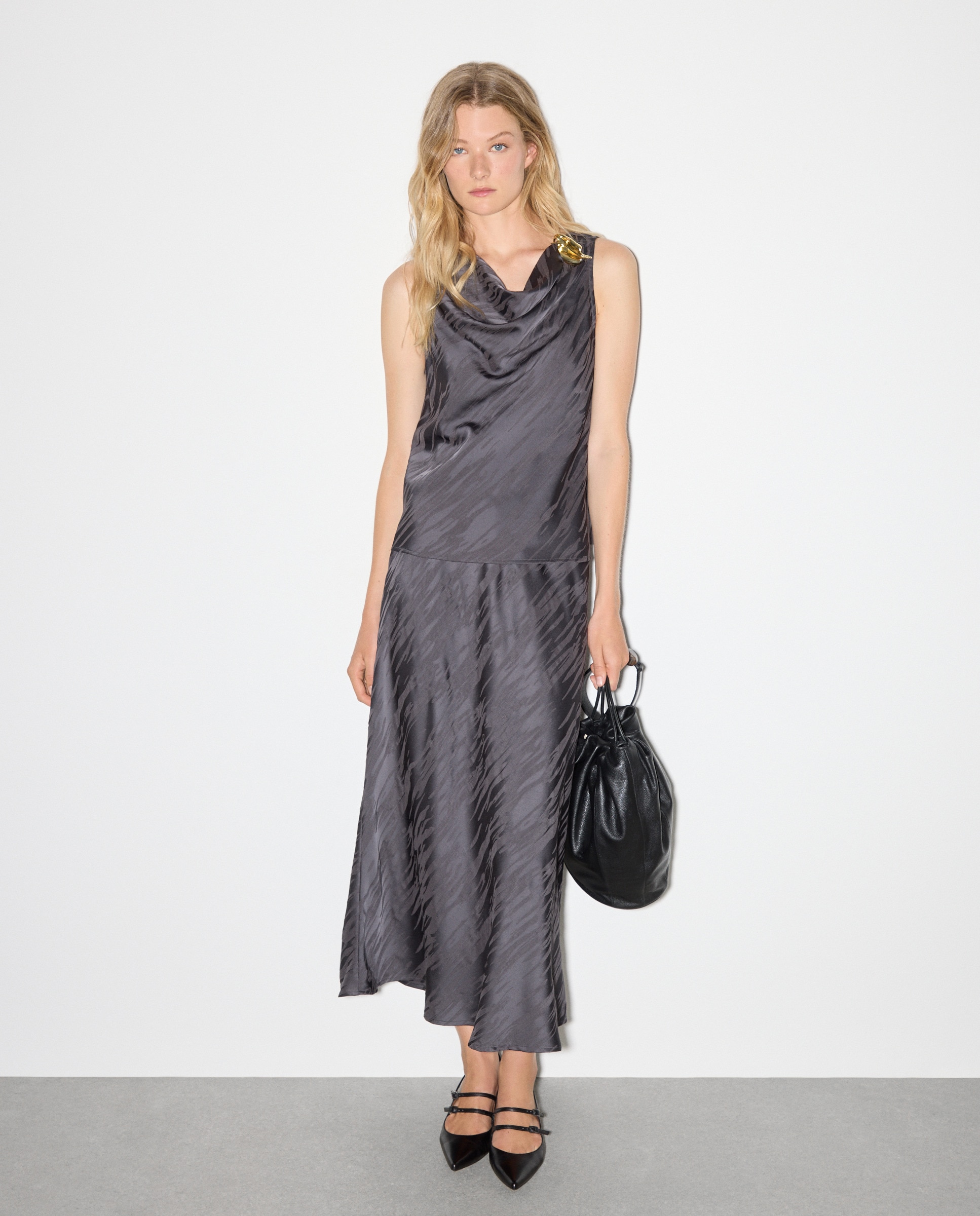 Saia Midi com Jacquard Cinzento-escuro-1