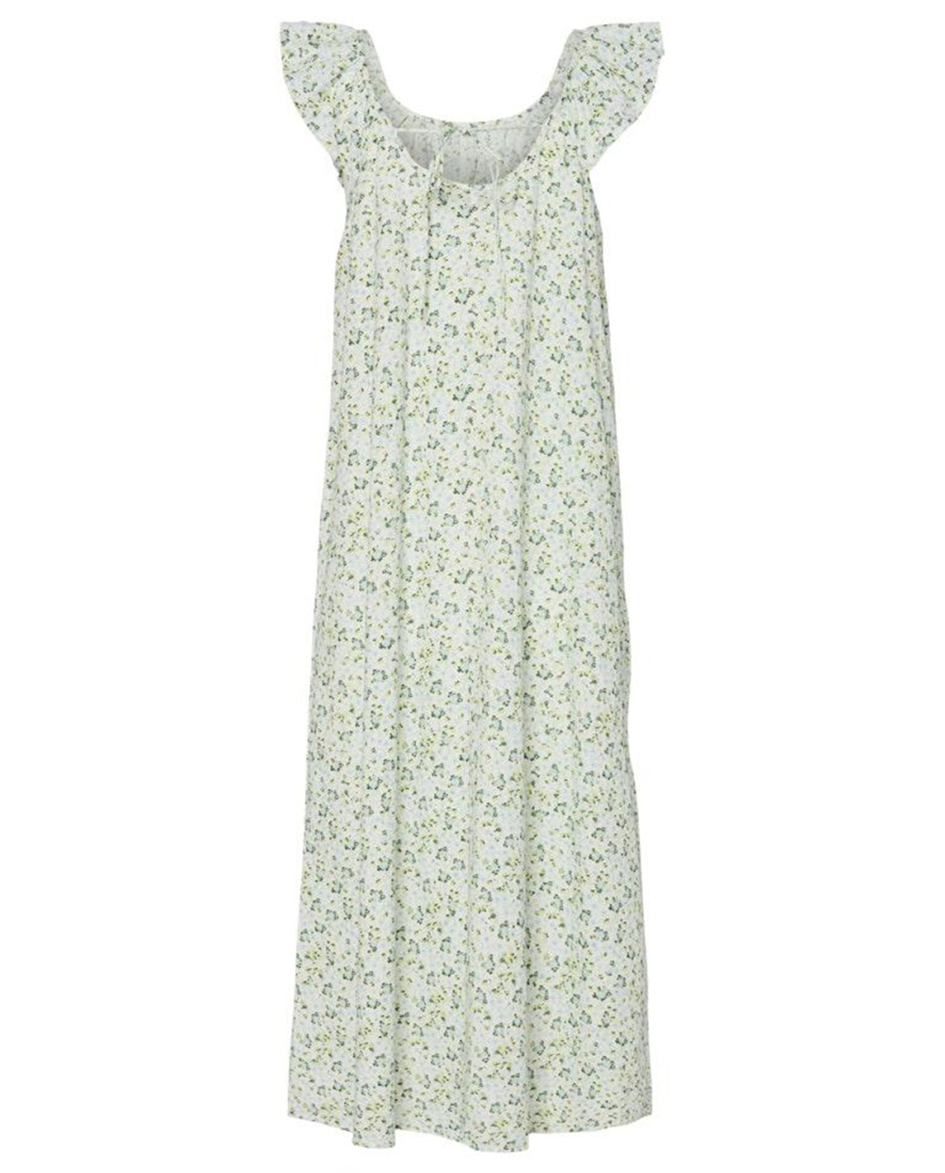 Vestido Comprido com Folhos Florais Verde-claro-6