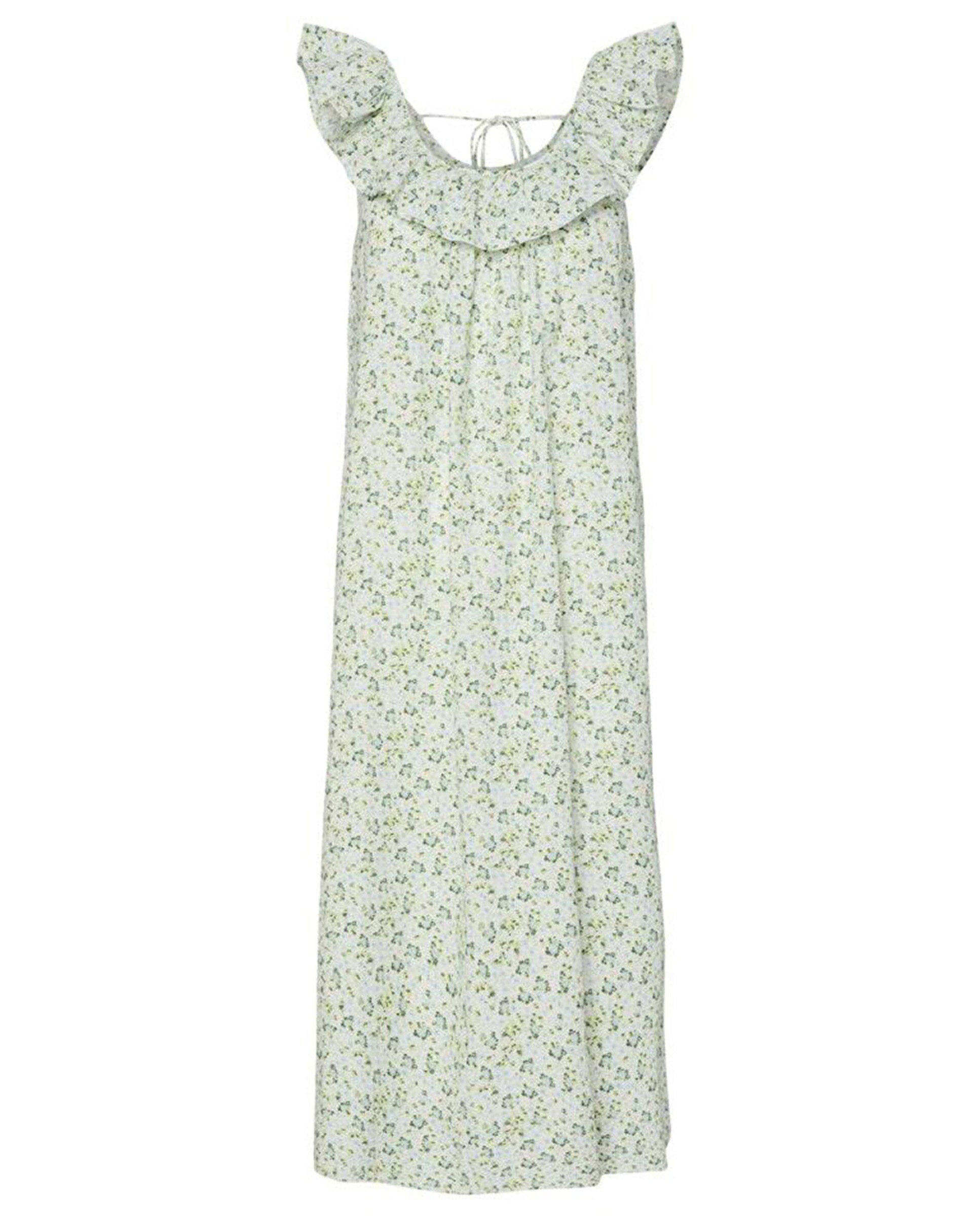 Vestido Comprido com Folhos Florais Verde-claro-5