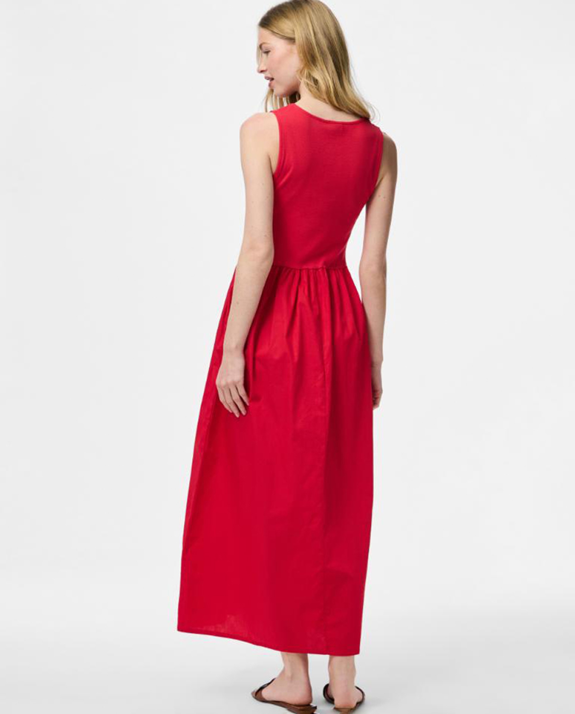 Vestido midi y sin mangas de mujer - Pieces - Rojo Rojo-3