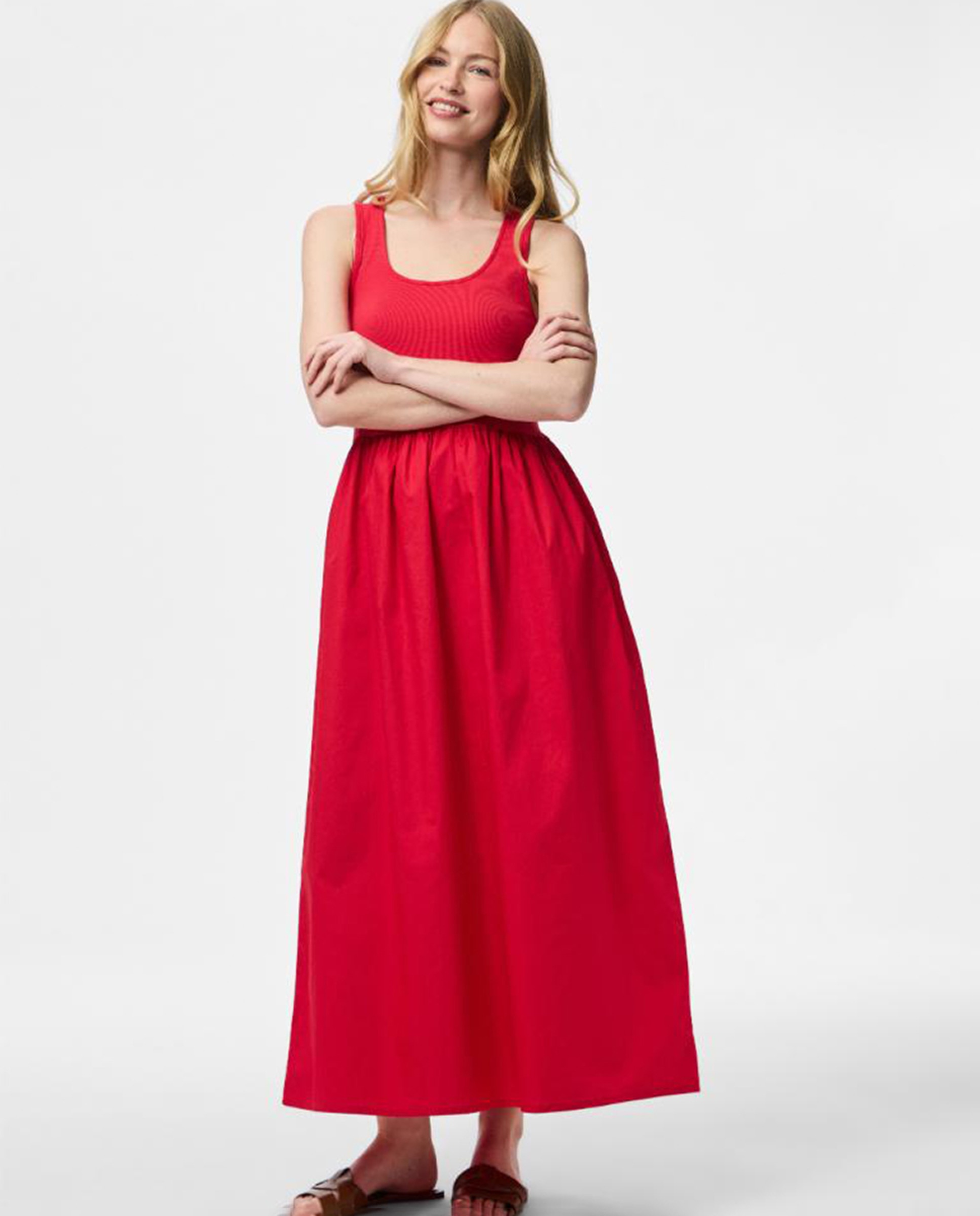 Vestido midi y sin mangas de mujer - Pieces - Rojo Rojo-2
