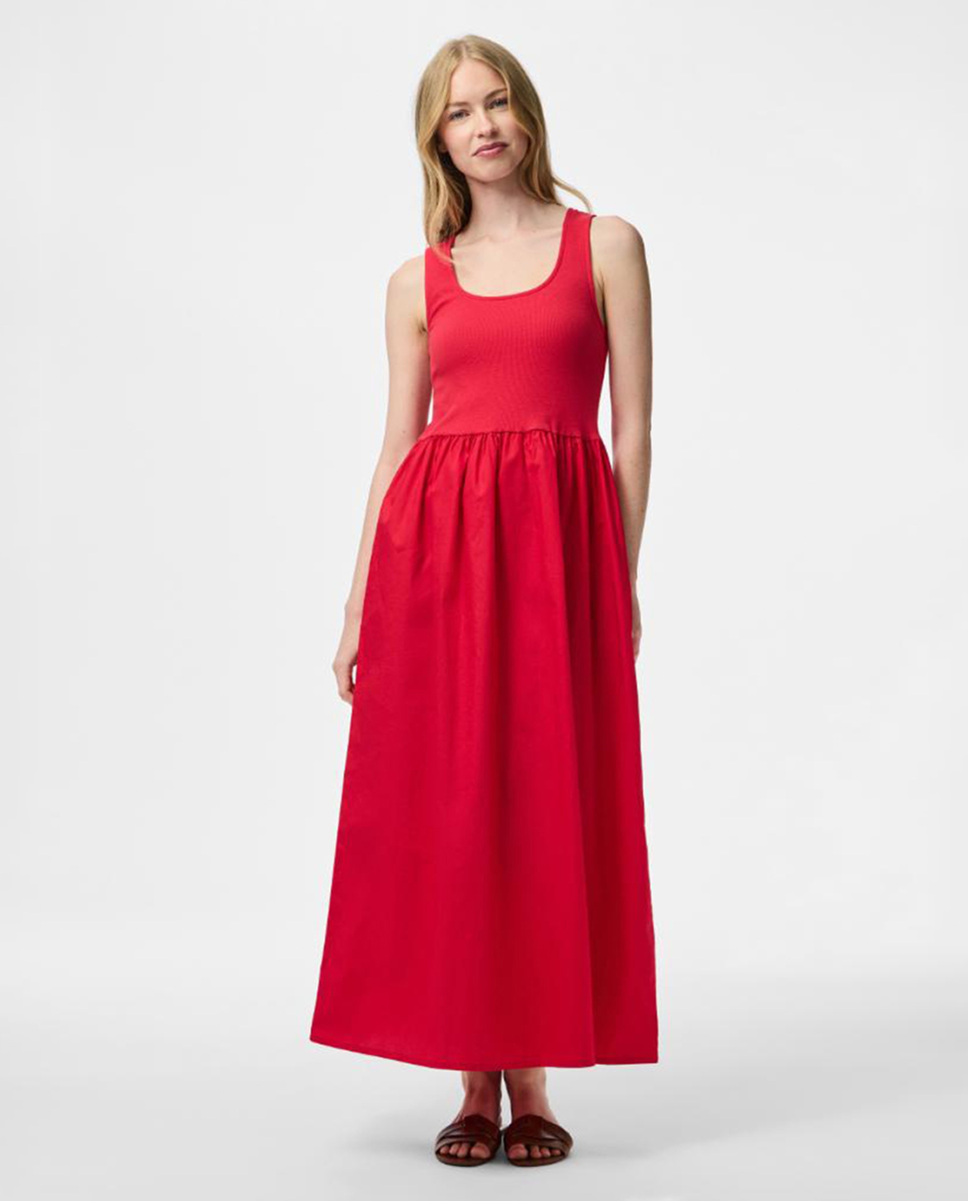 Vestido midi y sin mangas de mujer - Pieces - Rojo Rojo-1