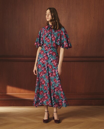 Imagem 0 de Saia Midi com Papoilas