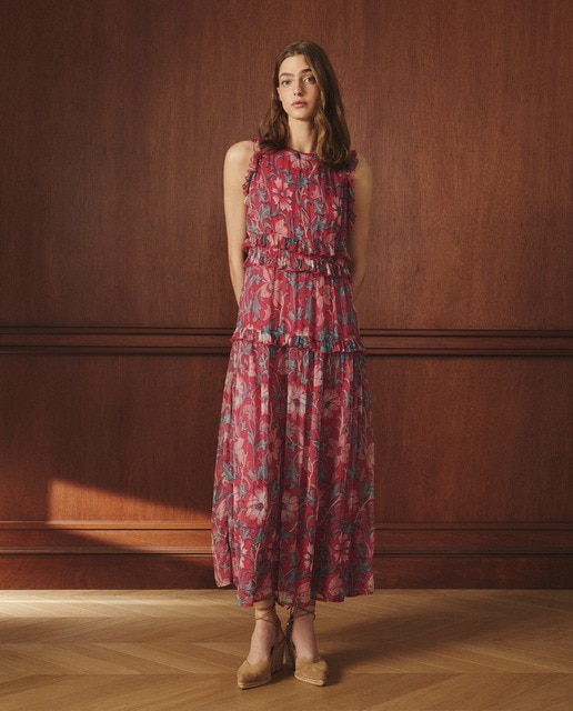 Imagem 0 de Vestido Midi de Manga Curta com Estampado Floral