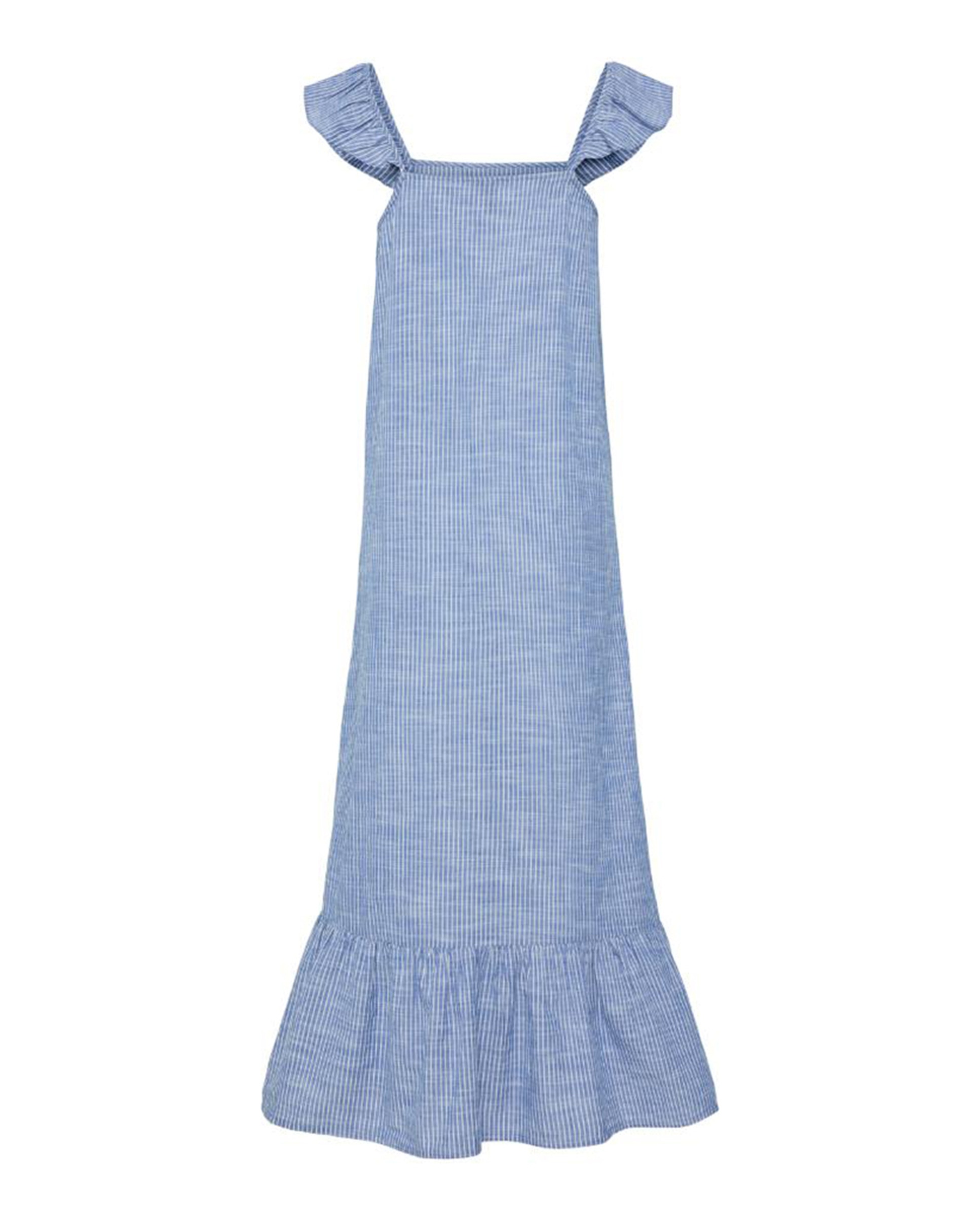 Vestido Comprido de Linho às Riscas Azul-4