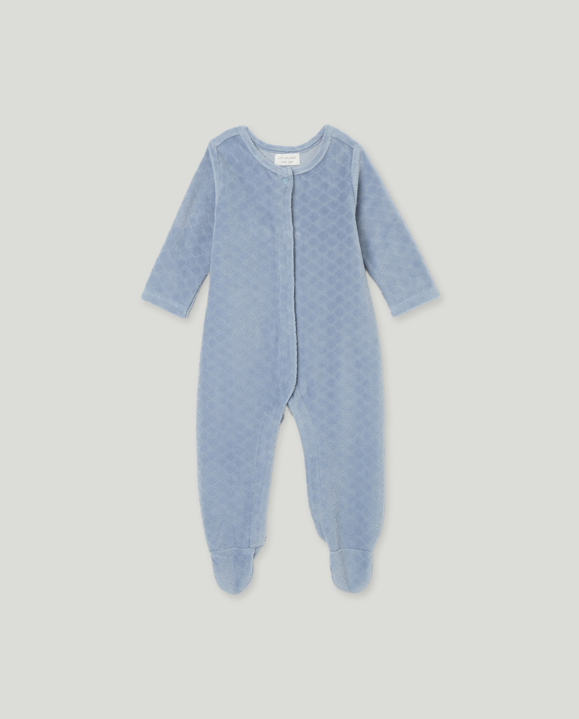 Babygrow Comprido Básico Liso de Bebé em Velour 400 Azul-1