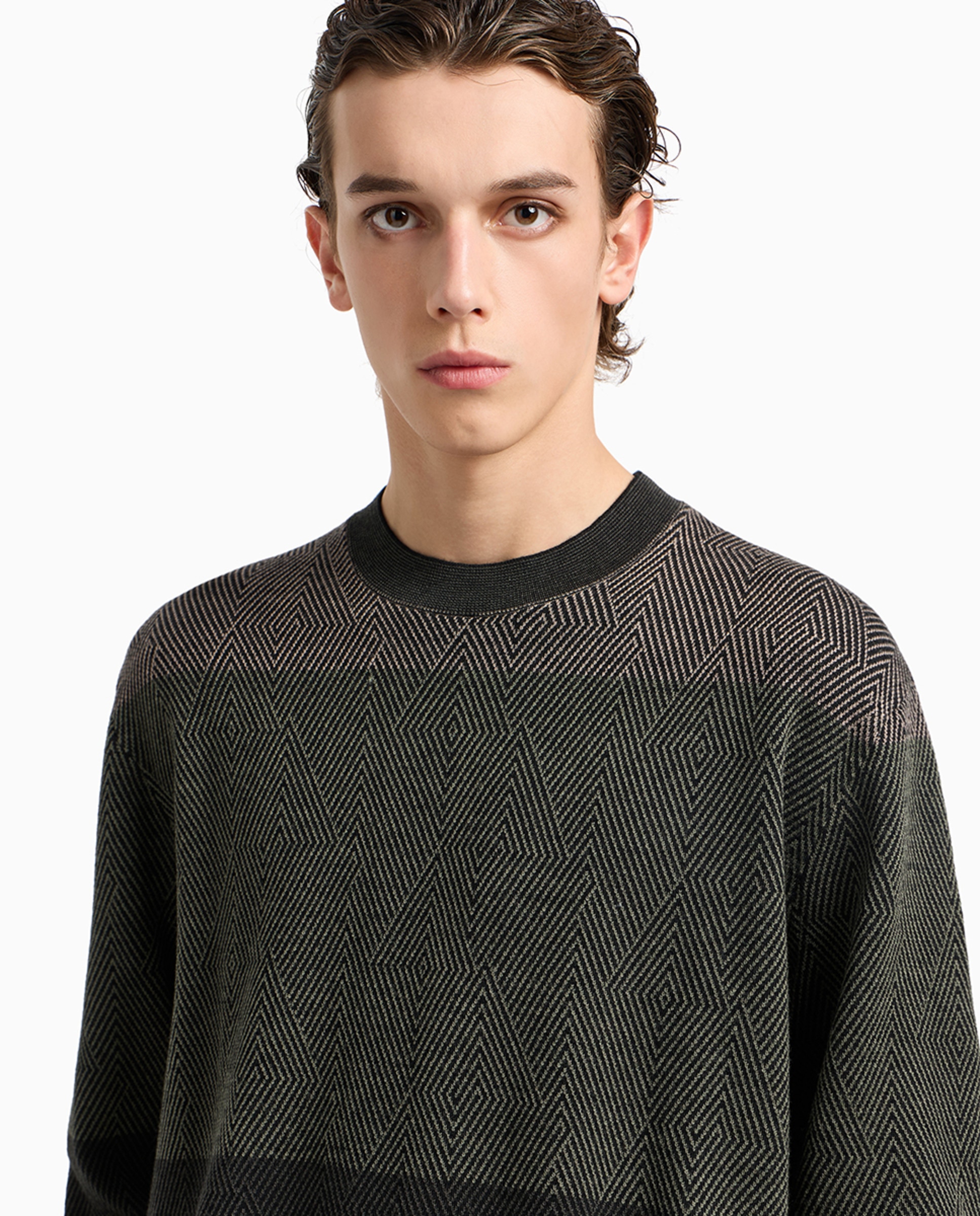Camisola de Malha com Gola Redonda e Micro Estrutura Verde-escuro-3