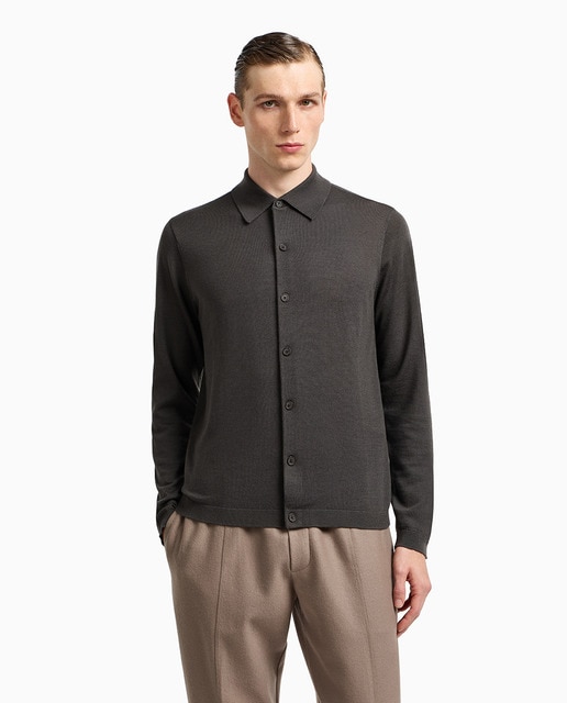 Imagem 0 de Cardigan de Lã Virgem com Colarinho de Polo