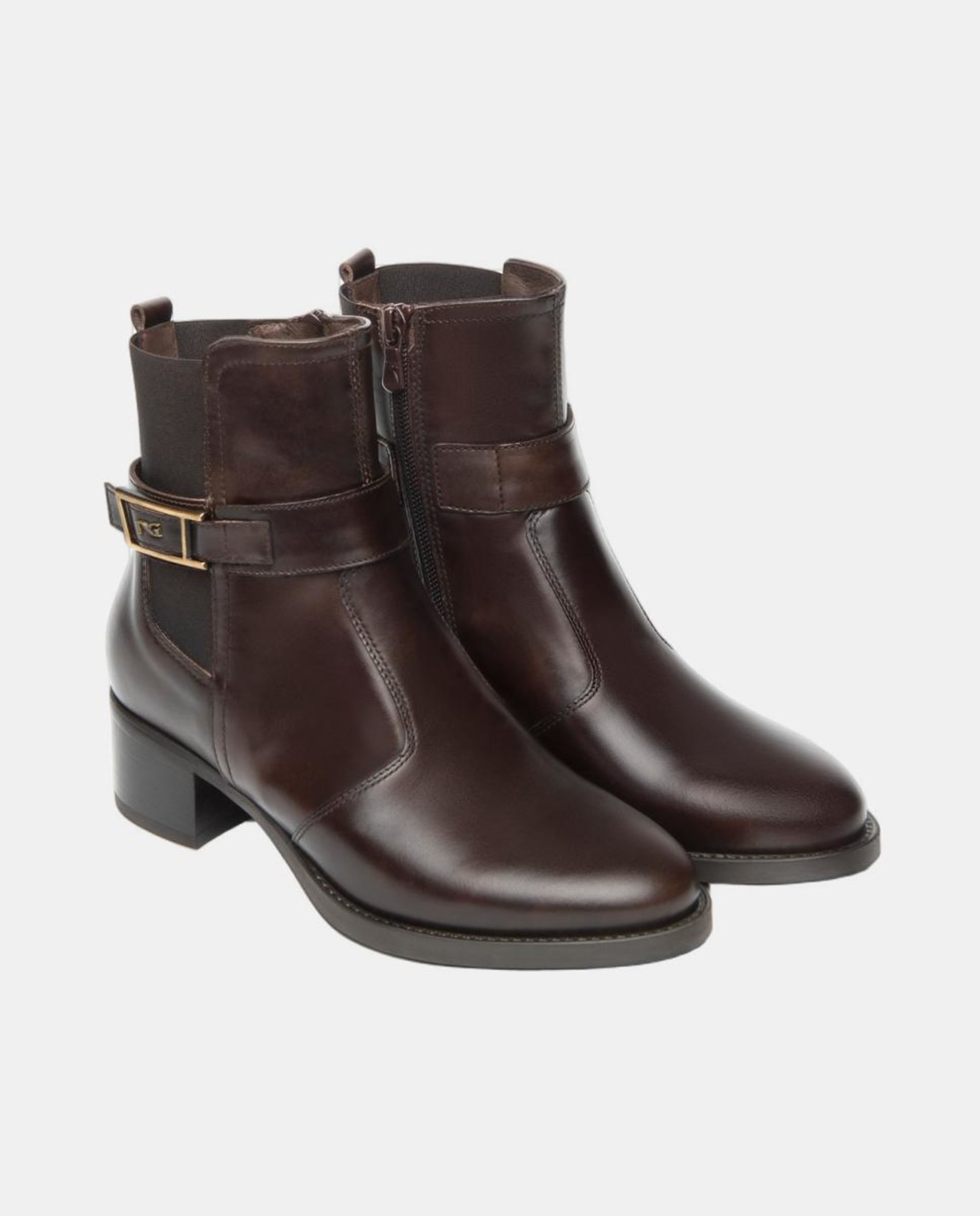 Botins com Salto e em Pele Castanho-2