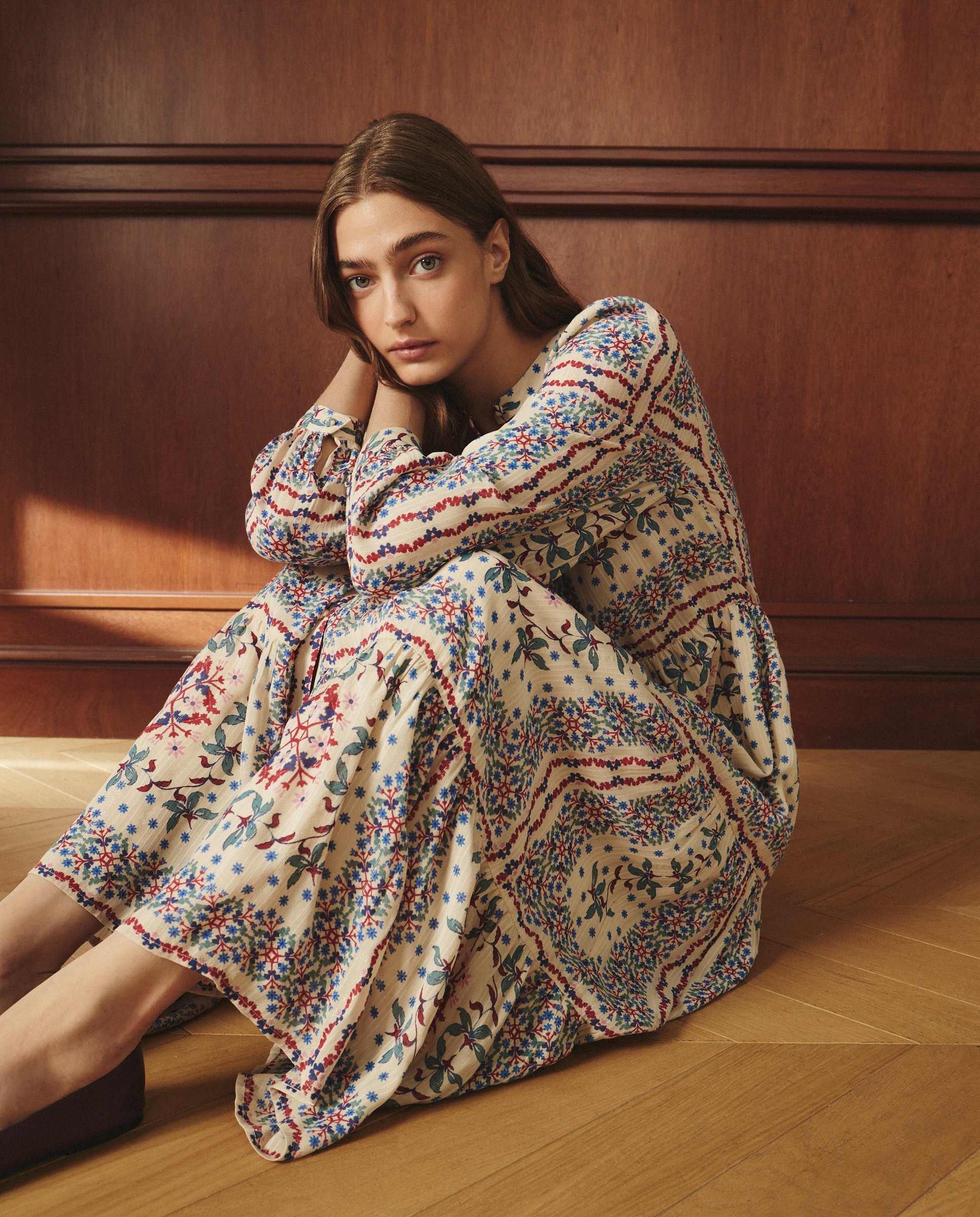 Vestido Midi com Estampado de Lenço e Manga Comprida Branco-2