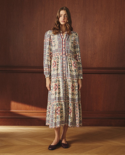 Imagem 0 de Vestido Midi com Estampado de Lenço e Manga Comprida