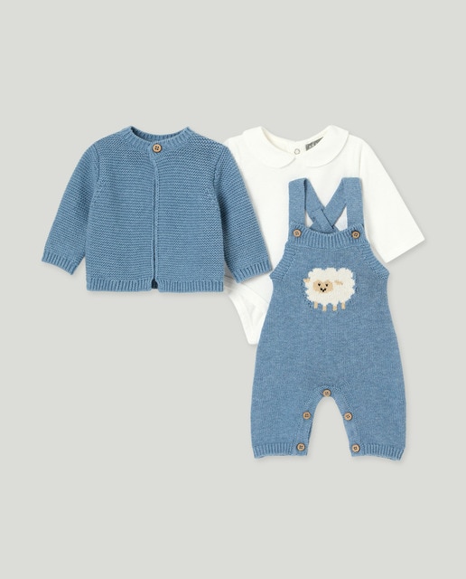 Imagen 0 de Conjunto de 3 piezas peto intarsia oveja body cuello bebé y chaqueta de bebé