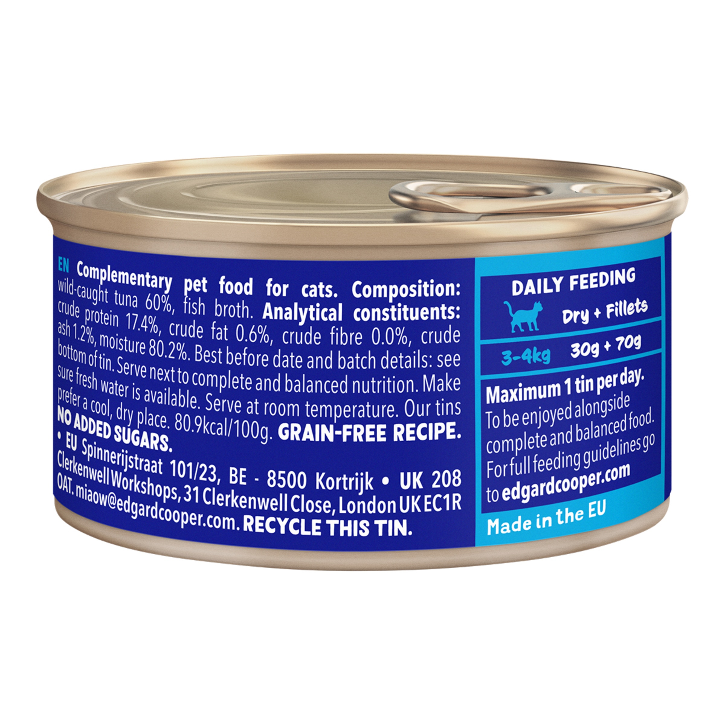 Comida húmeda para gatos Adultos Edgard & Cooper filetes atún 70g 2