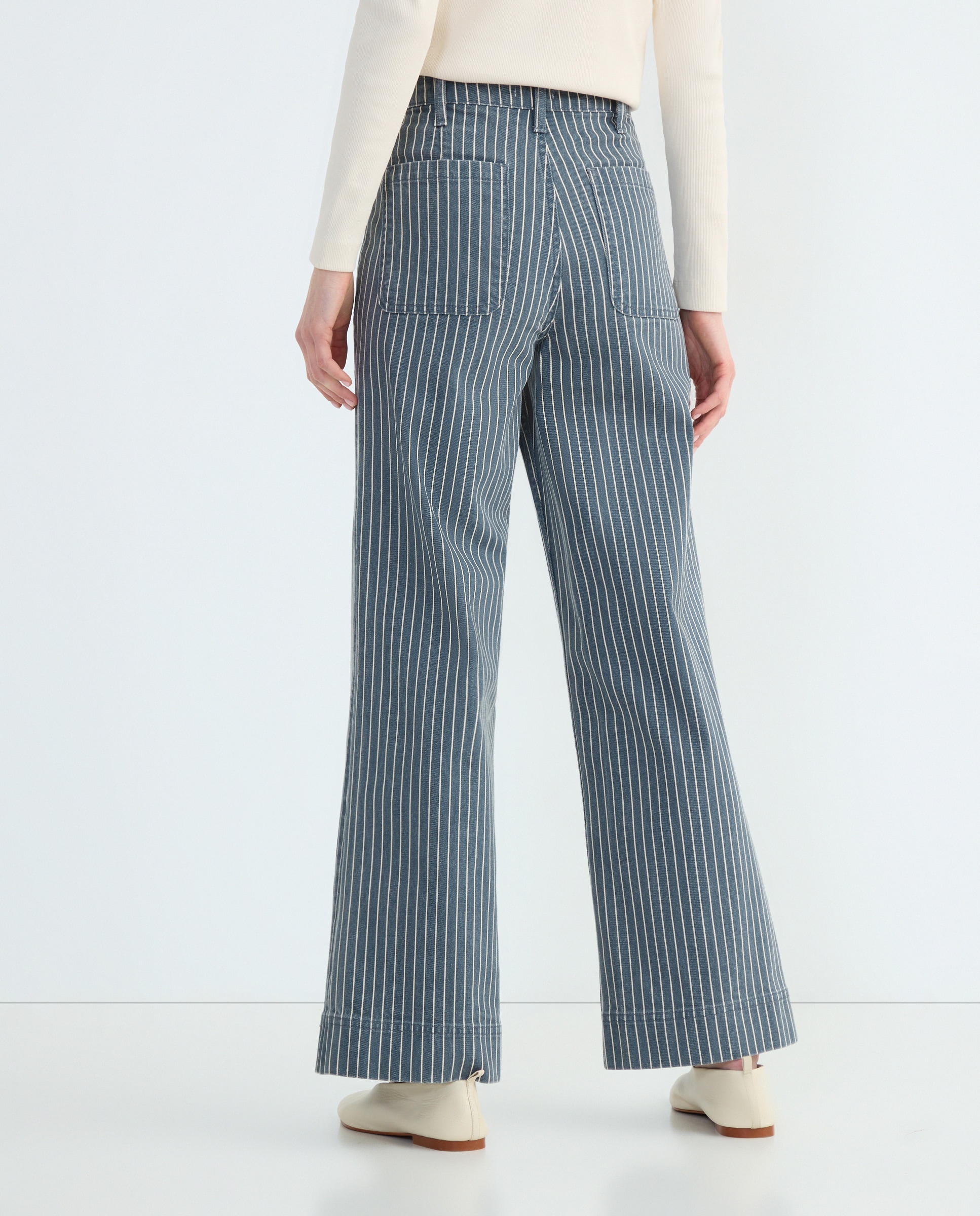 Pantalón campana sarga de mujer con bolsillos Azul-3