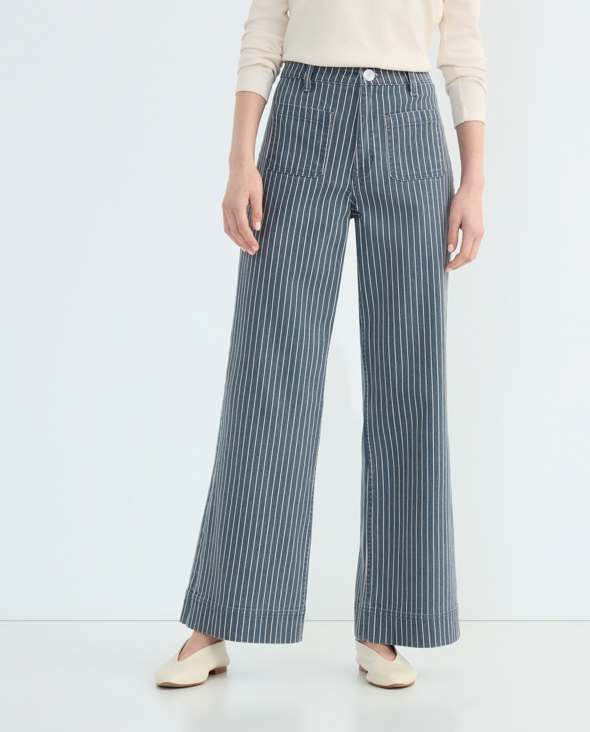 Pantalón campana sarga de mujer con bolsillos Azul-2