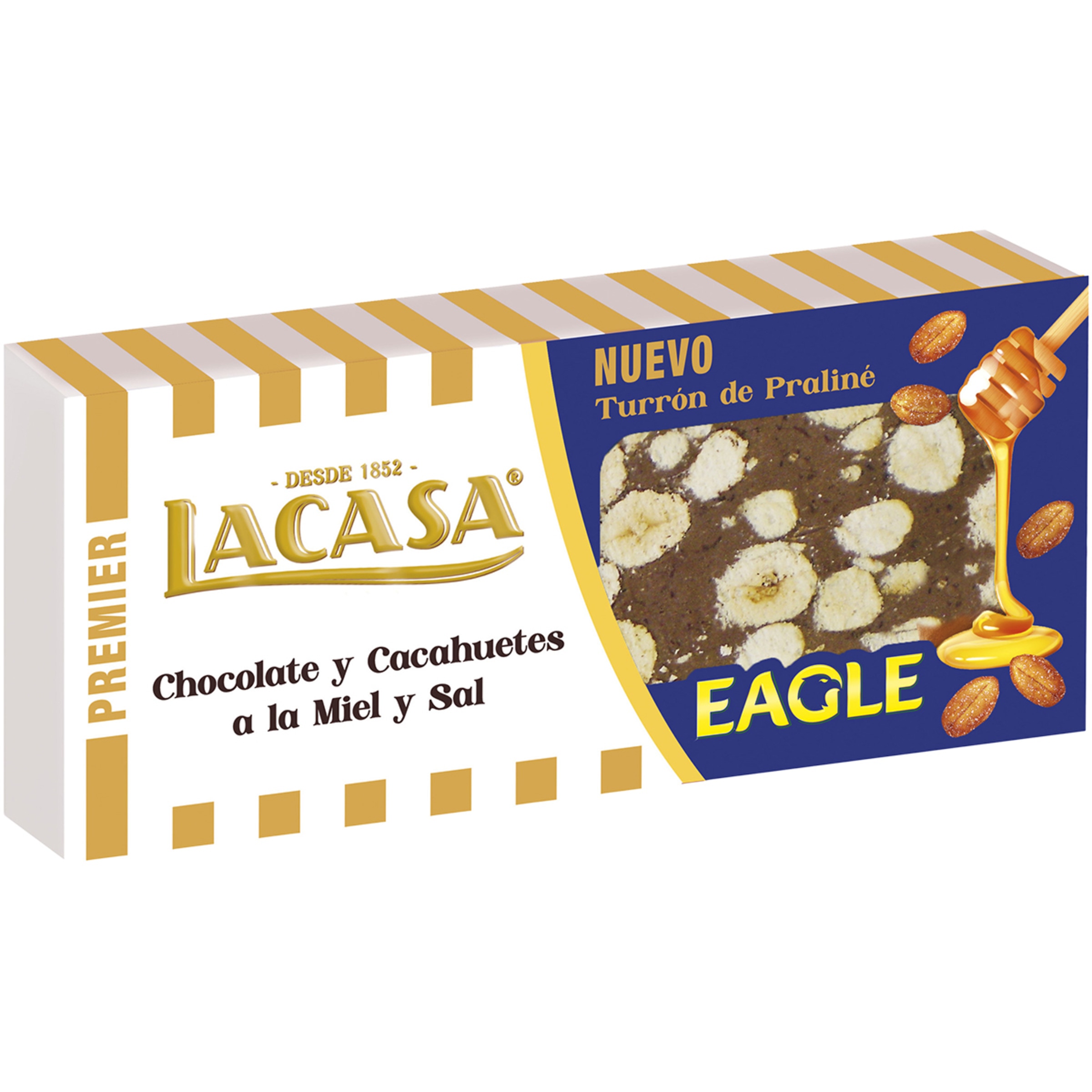 Premier turrón de praliné de chocolate y cacahuetes Eagle a la miel y sal tableta 225 g