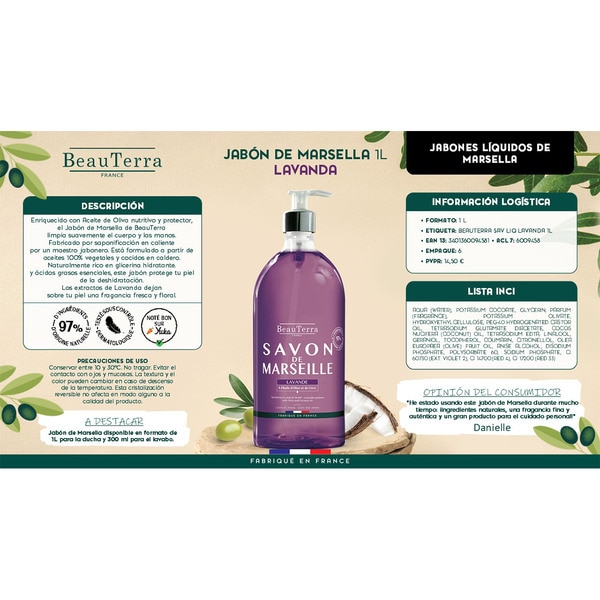 Savon de Marseille Lavendel für Bad und Dusche schützt die Haut vor Austrocknen Dosierspender 1 l