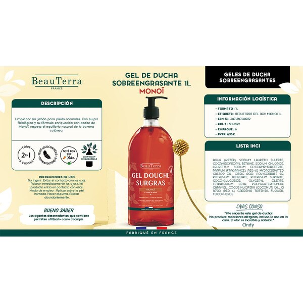 gel de ducha con aceite de monoï doser 1 l