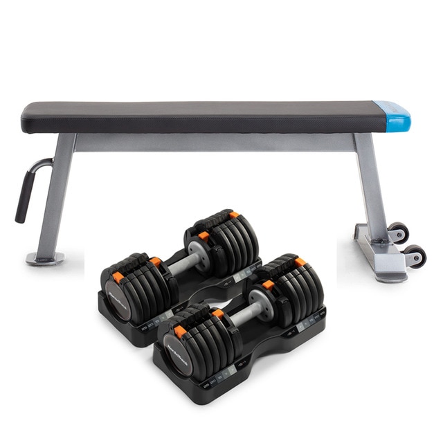 Imagen 0 de Pack de 2 mancuernas ajustables de hasta 25kg Nordictrack y banco de abdominales Proform