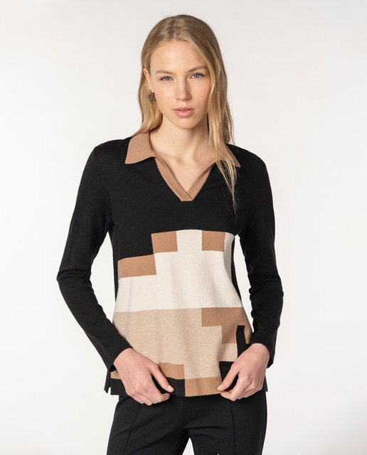 Imagen 0 de Suéter de mujer intarsia geométrica cuello polo