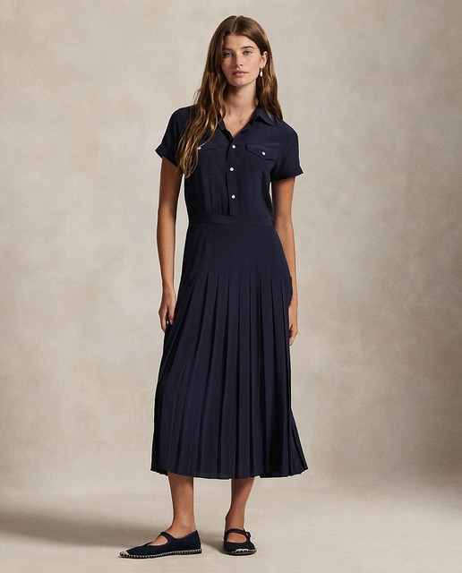 Imagem 0 de Vestido de Seda com Saia Plissada