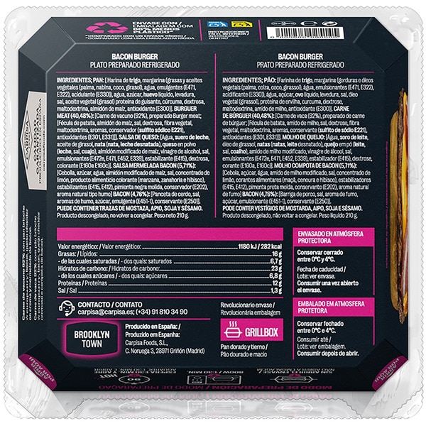 Hamburger mit Bacon Behälter 00210 g