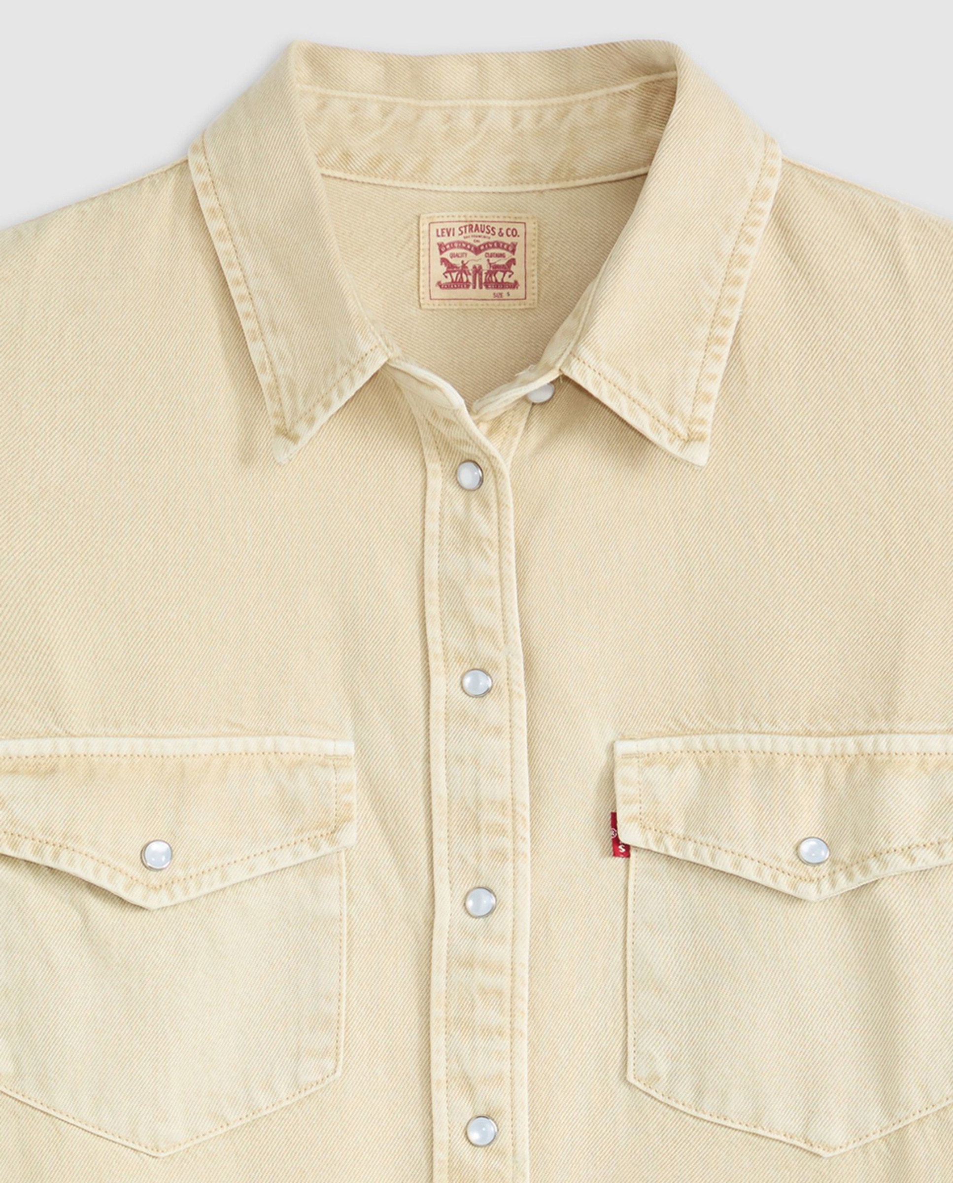 Camisa de ganga com manga comprida Creme-6