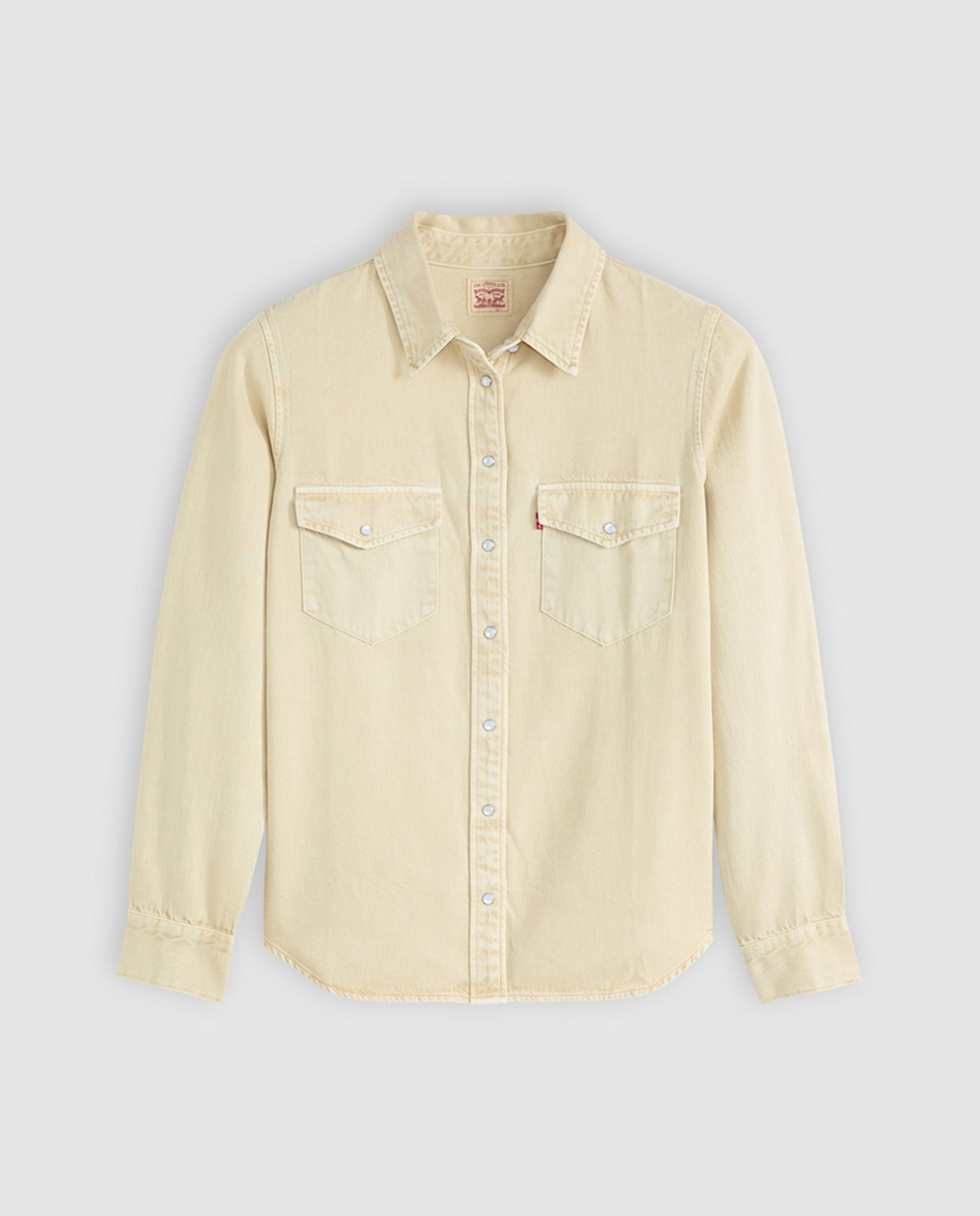 Camisa de ganga com manga comprida Creme-5