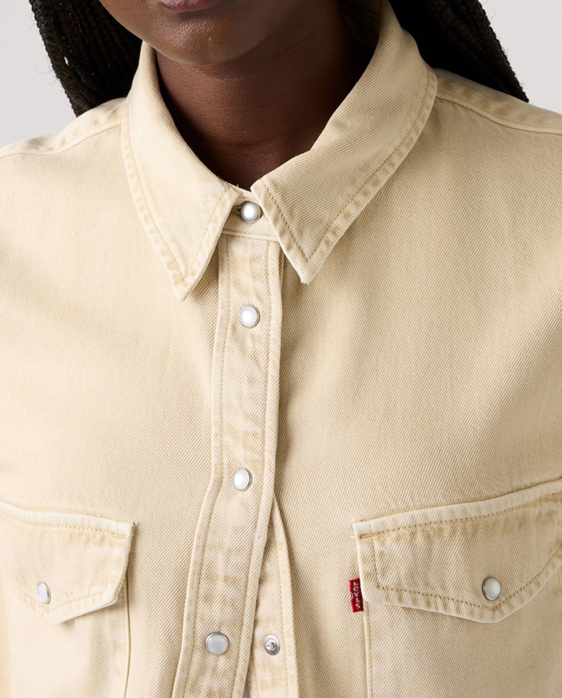 Camisa de ganga com manga comprida Creme-3