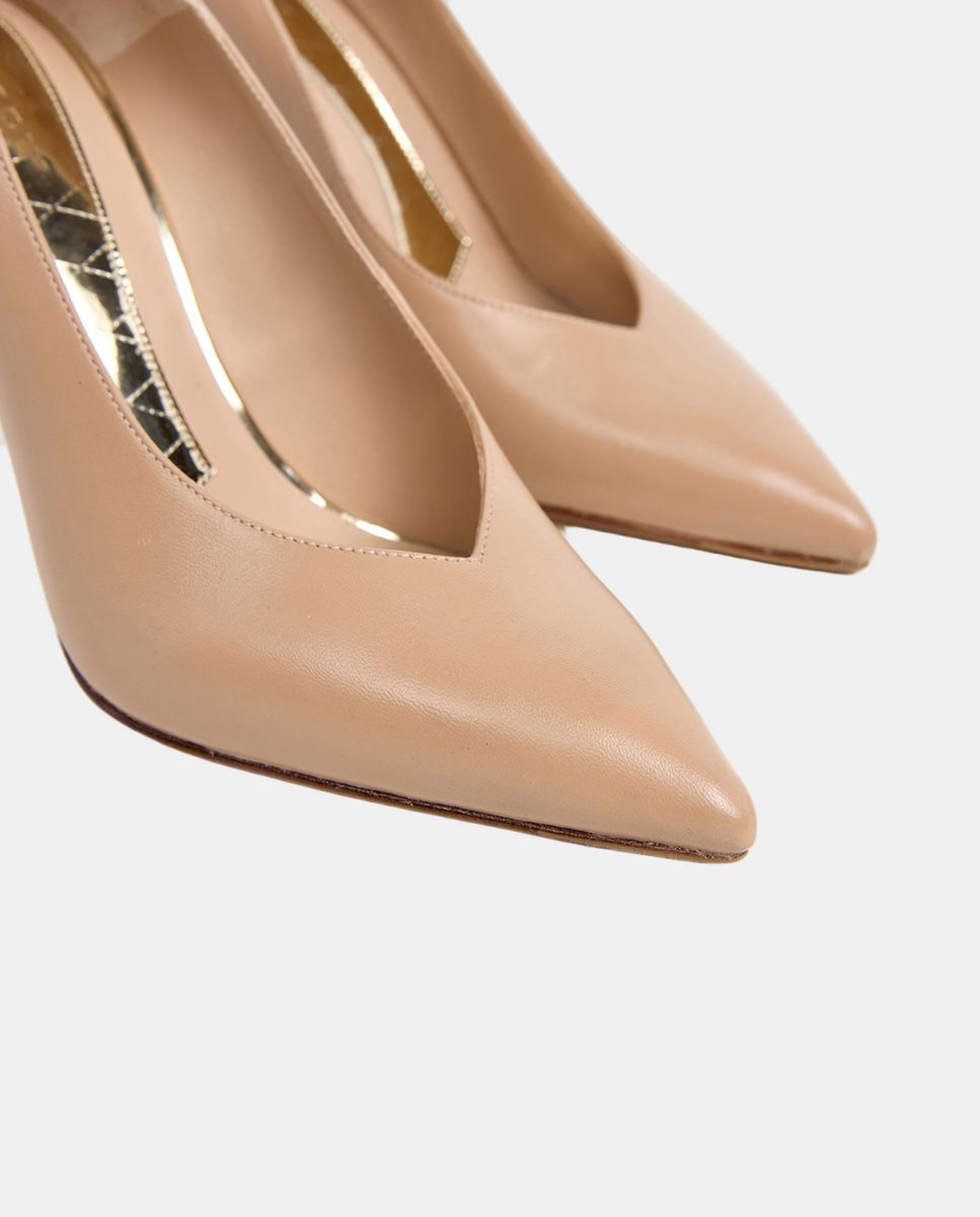 Sapatos de Salto em Pele com Corte em Bico - Bordeaux Natural-5