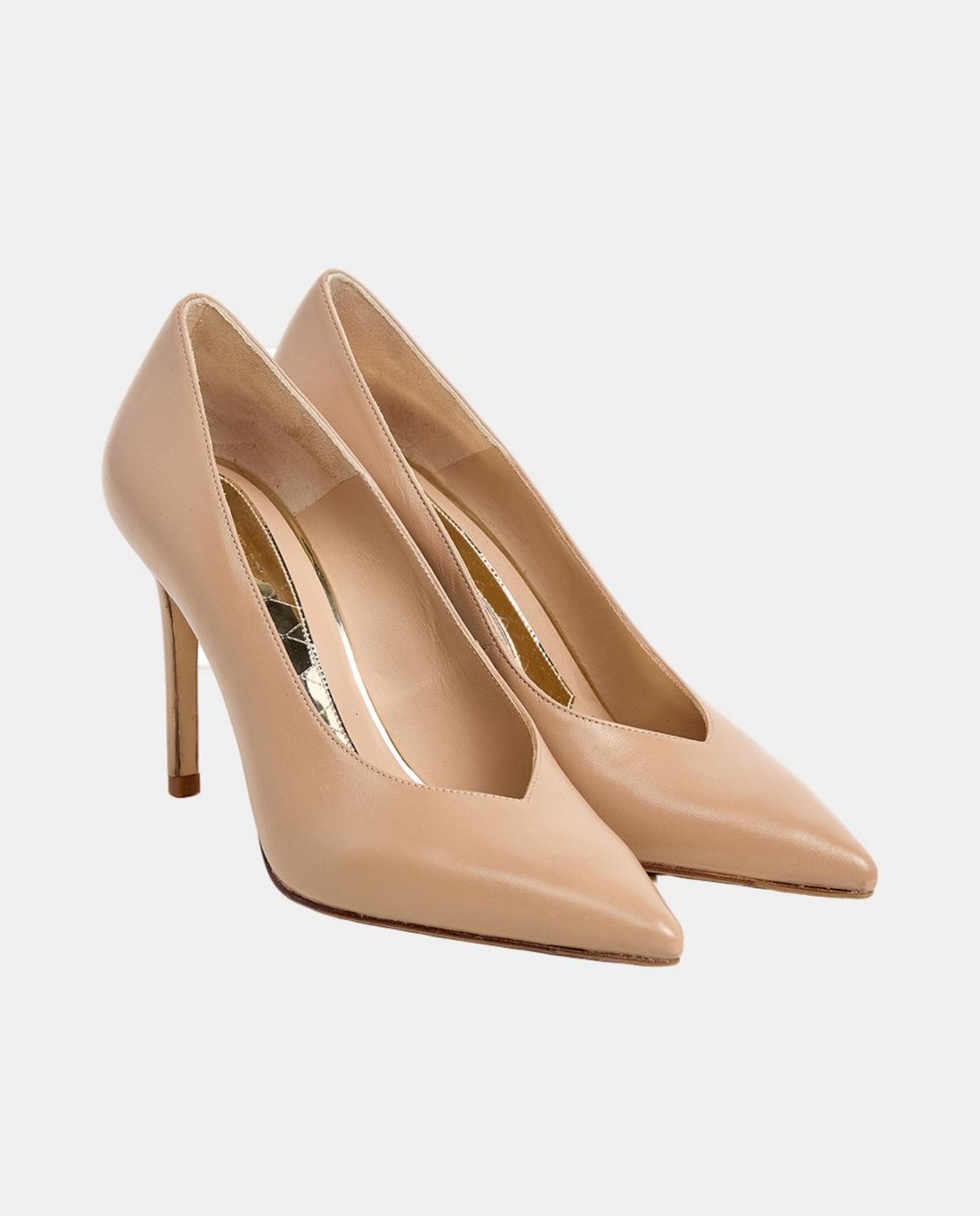 Sapatos de Salto em Pele com Corte em Bico - Bordeaux Natural-2