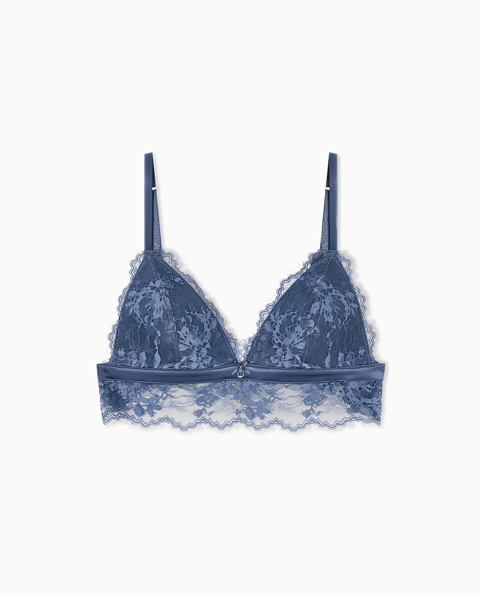 Soutien Triangular de Copa Moldada sem Aro "Satin Lace" Azul-índigo-3