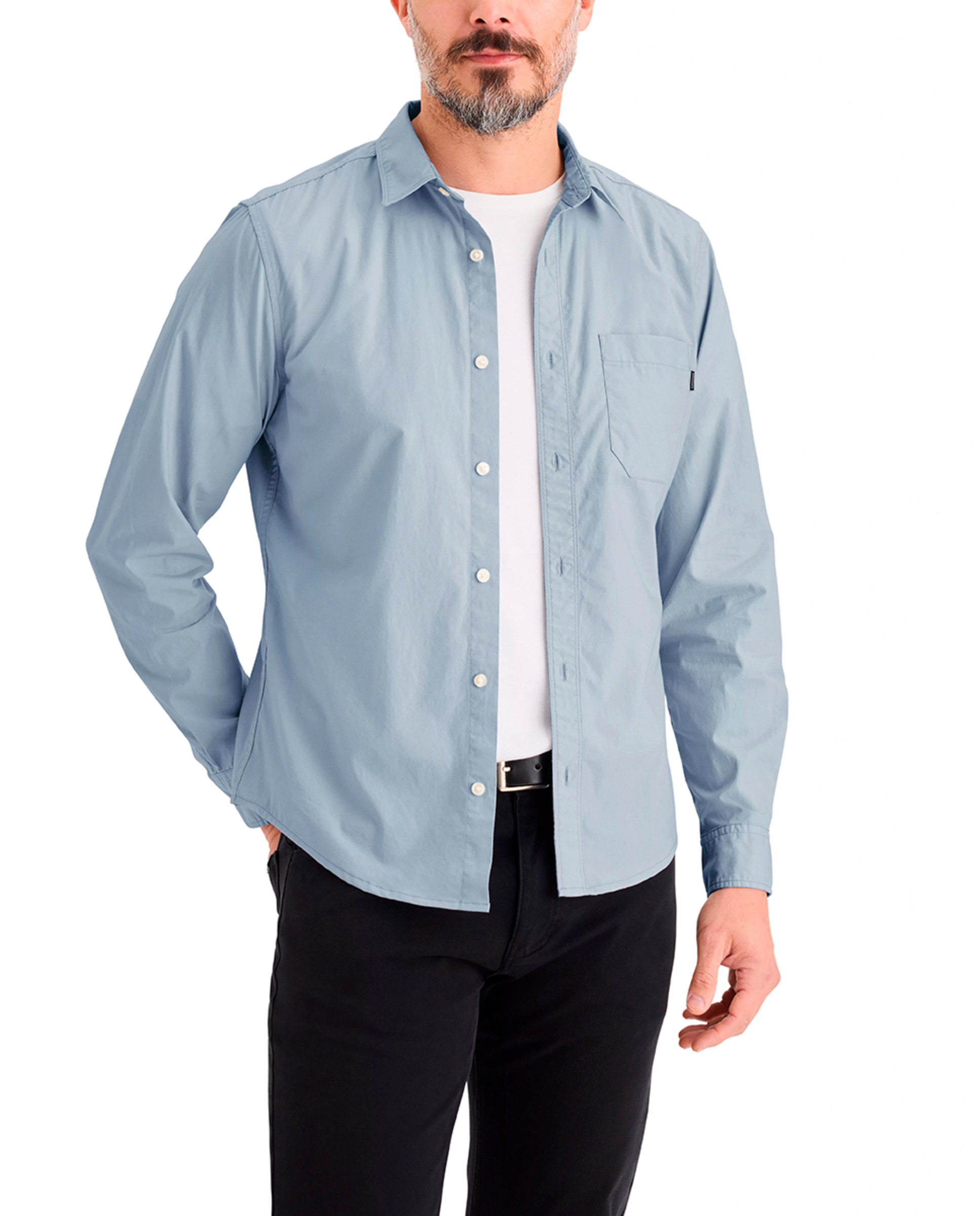 Camisa Casual com Bolso Azul-claro-1