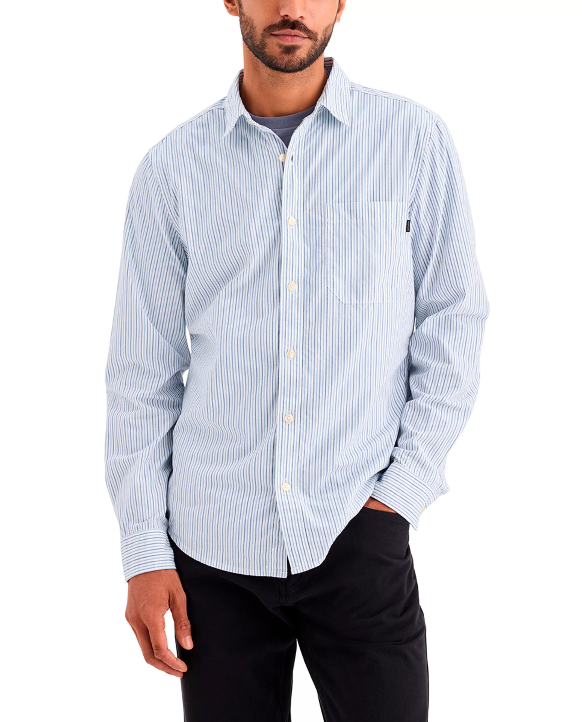 Camisa Casual com Bolso Azul-claro-1