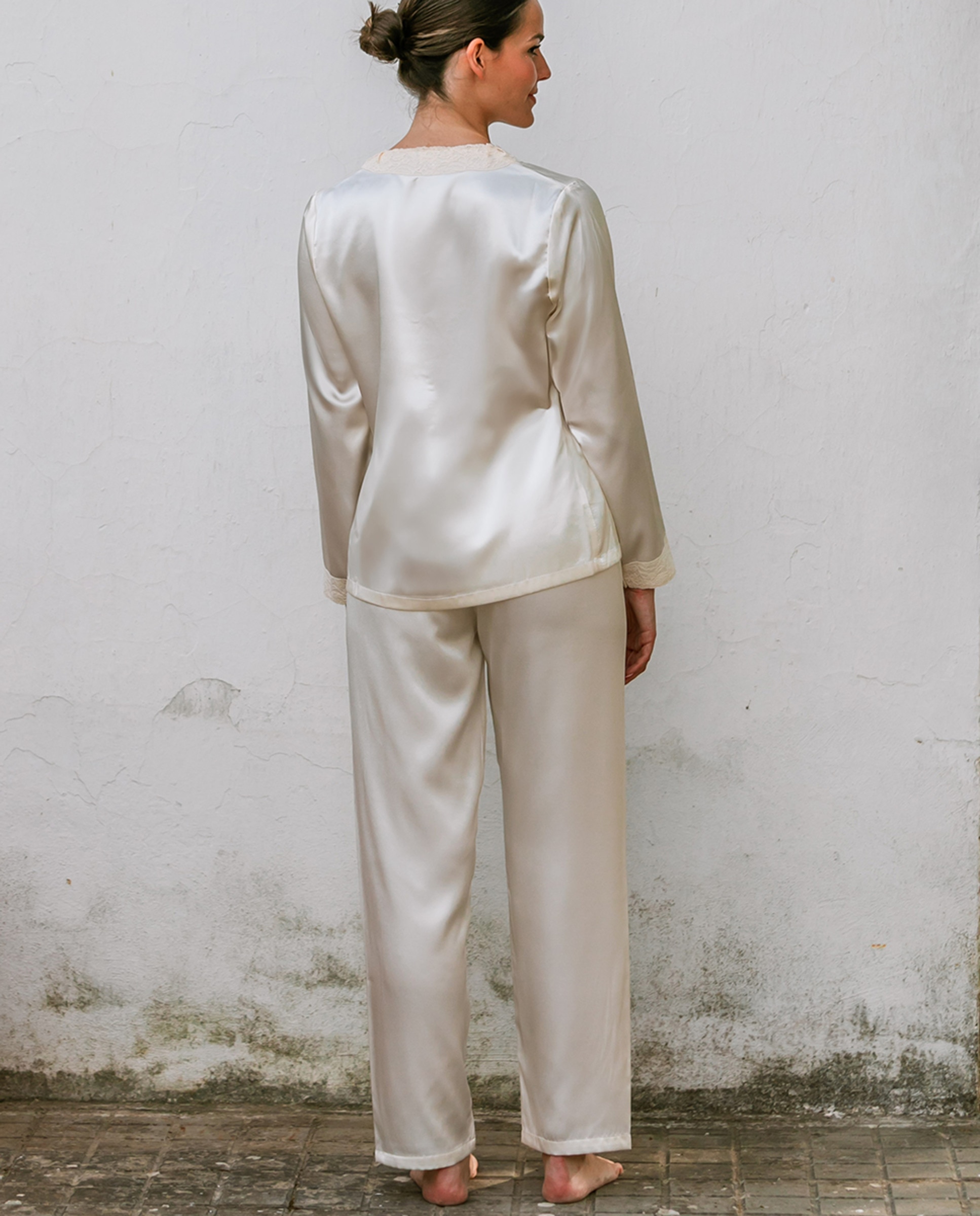 Robe Comprido e Largo de Tricot Abotoado com Renda Cinzento-claro-3