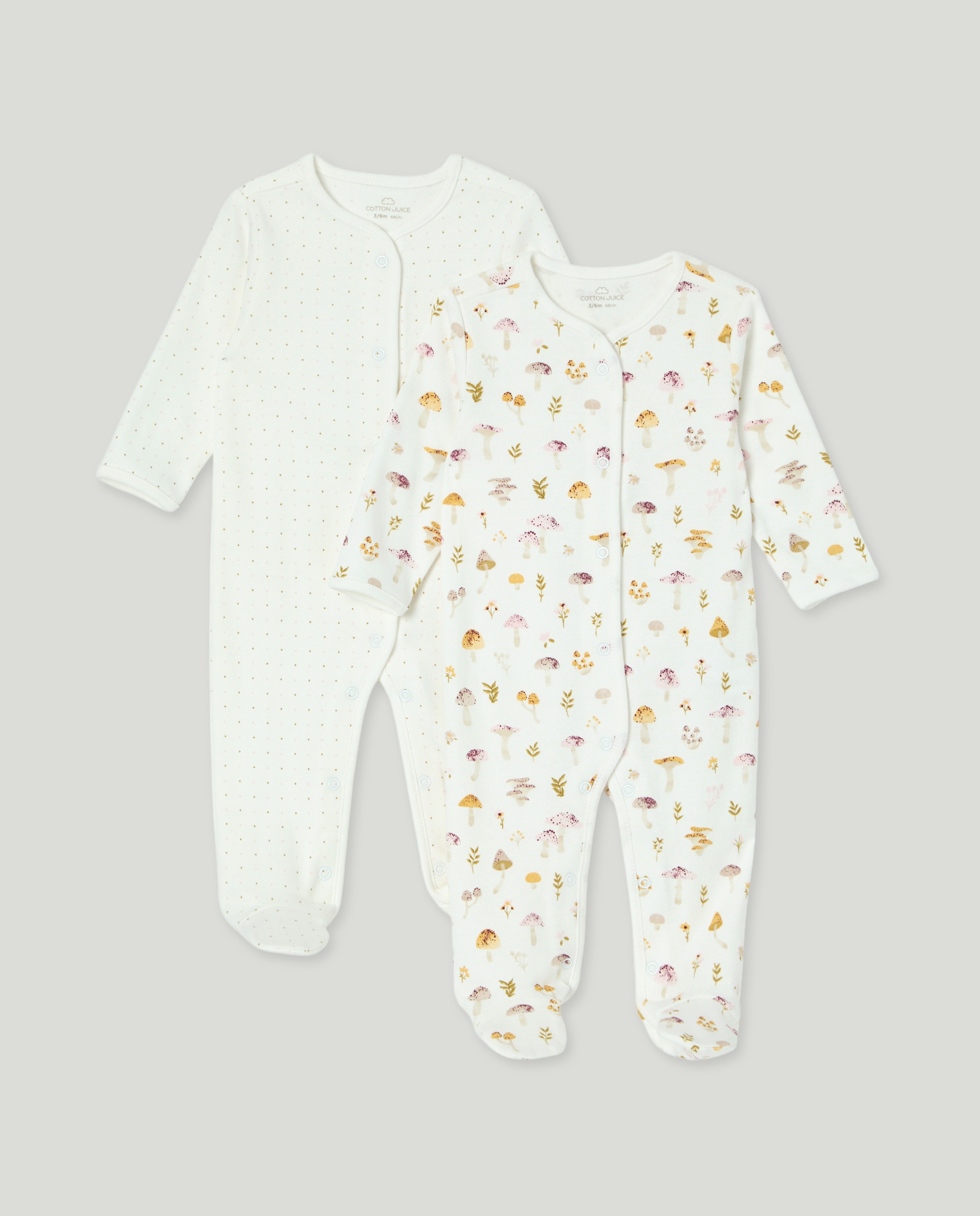 Pack de 2 Babygrows Compridos de Malha de Bebé com Estampado de Fantasia Rosa-1
