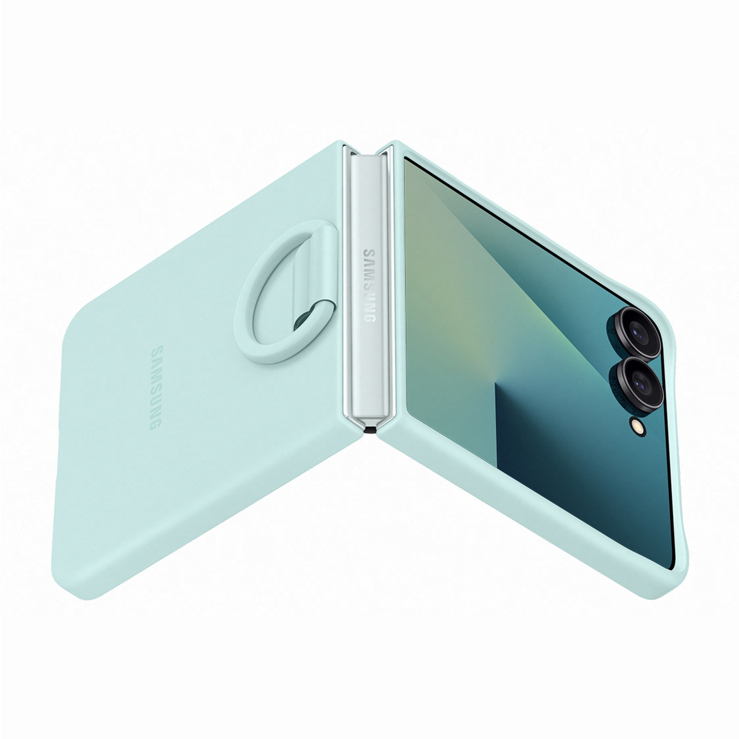 Capa Silicone Samsung para Galaxy Z Flip 7 com Anel - Verde Menta Verde-6