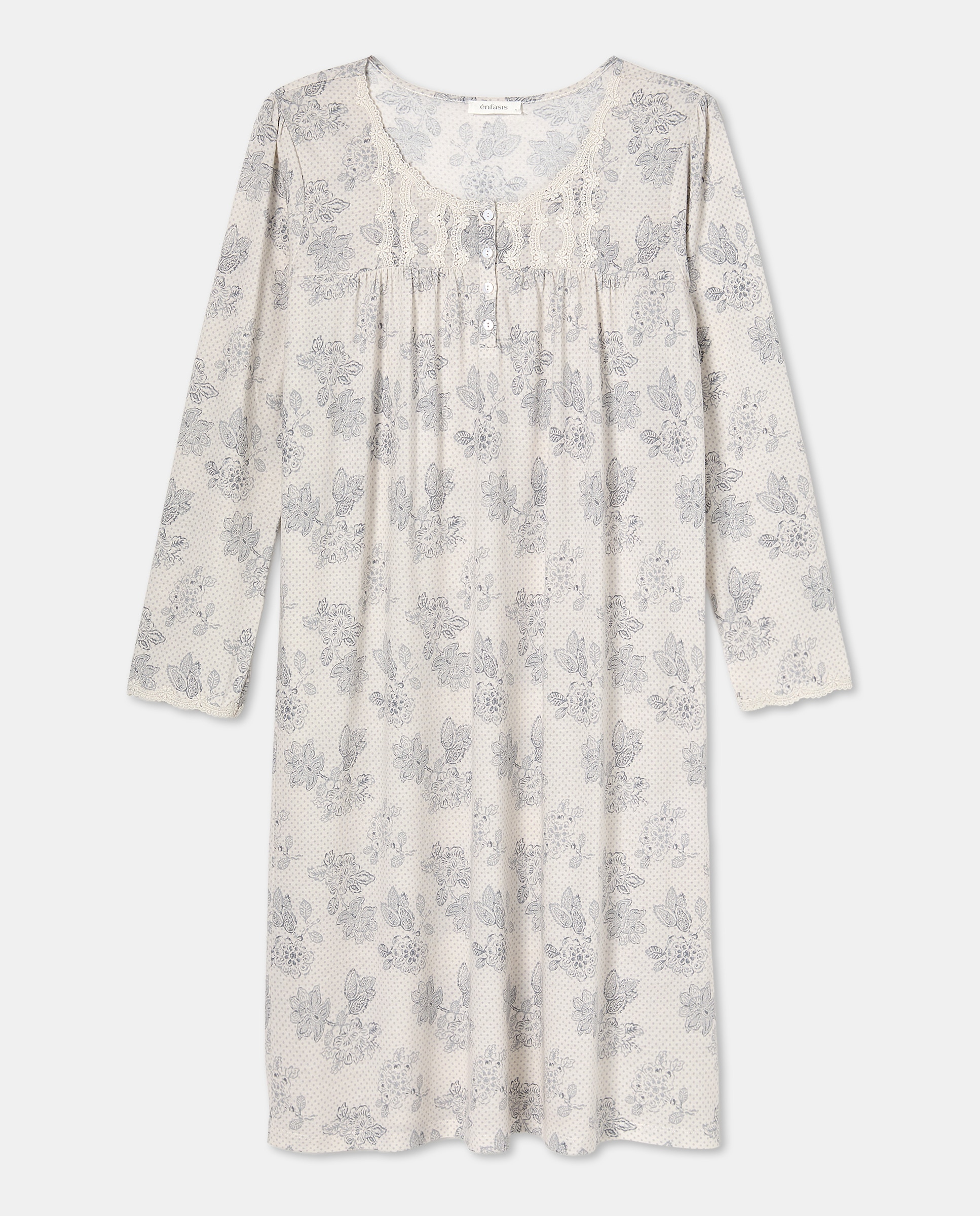 Camisa de Dormir de Algodão com Estampado Azul-3