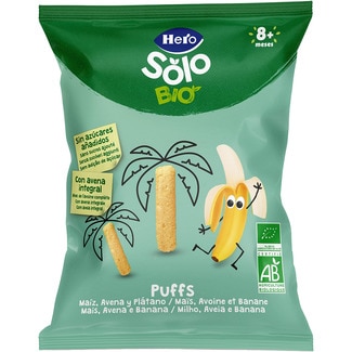 Puff ecológicos de maíz, avena integral y plátano unidad 25 g - Hero Solo