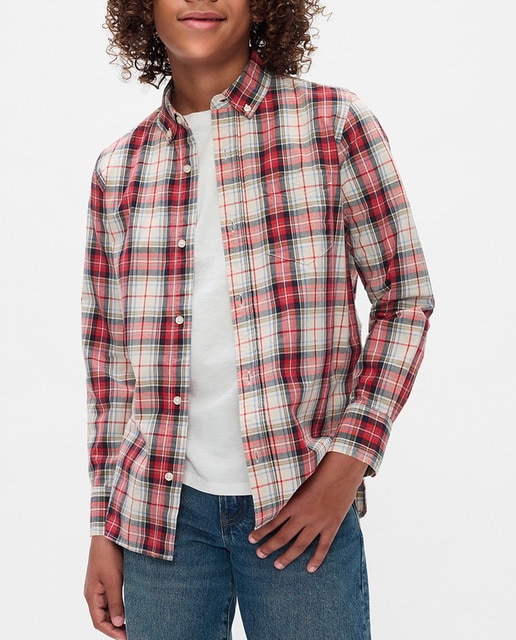 Imagen 0 de Camisa de niño de  popelina de algodón orgánico  con cuello punta con botones