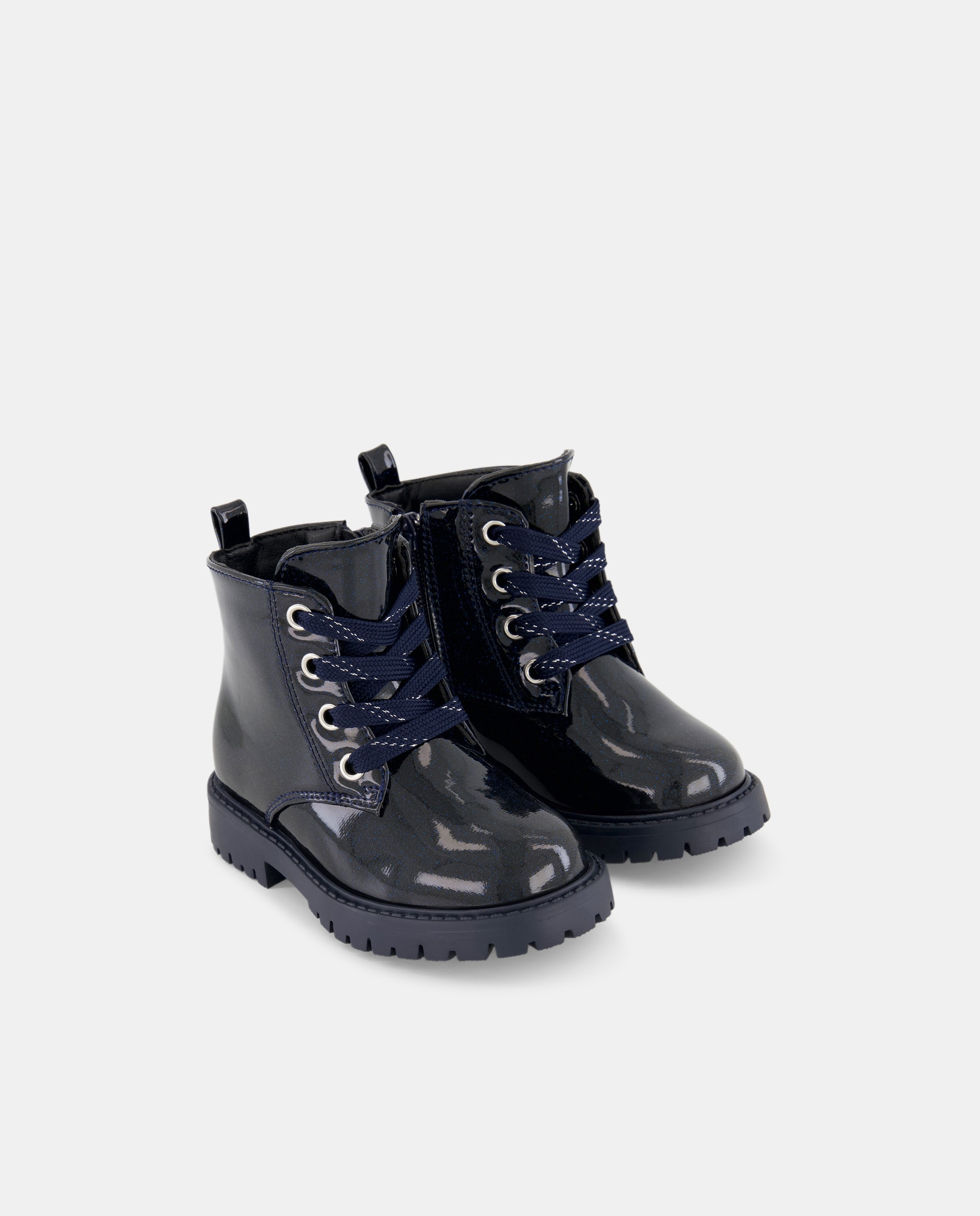 Botas Tipo Combat de Bebé com Atacadores e Fecho de Correr Azul-marinho-2
