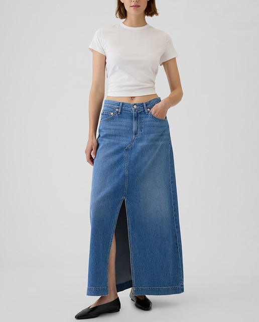 Imagen 0 de Falda larga vaquera de mujer con abertura delantera