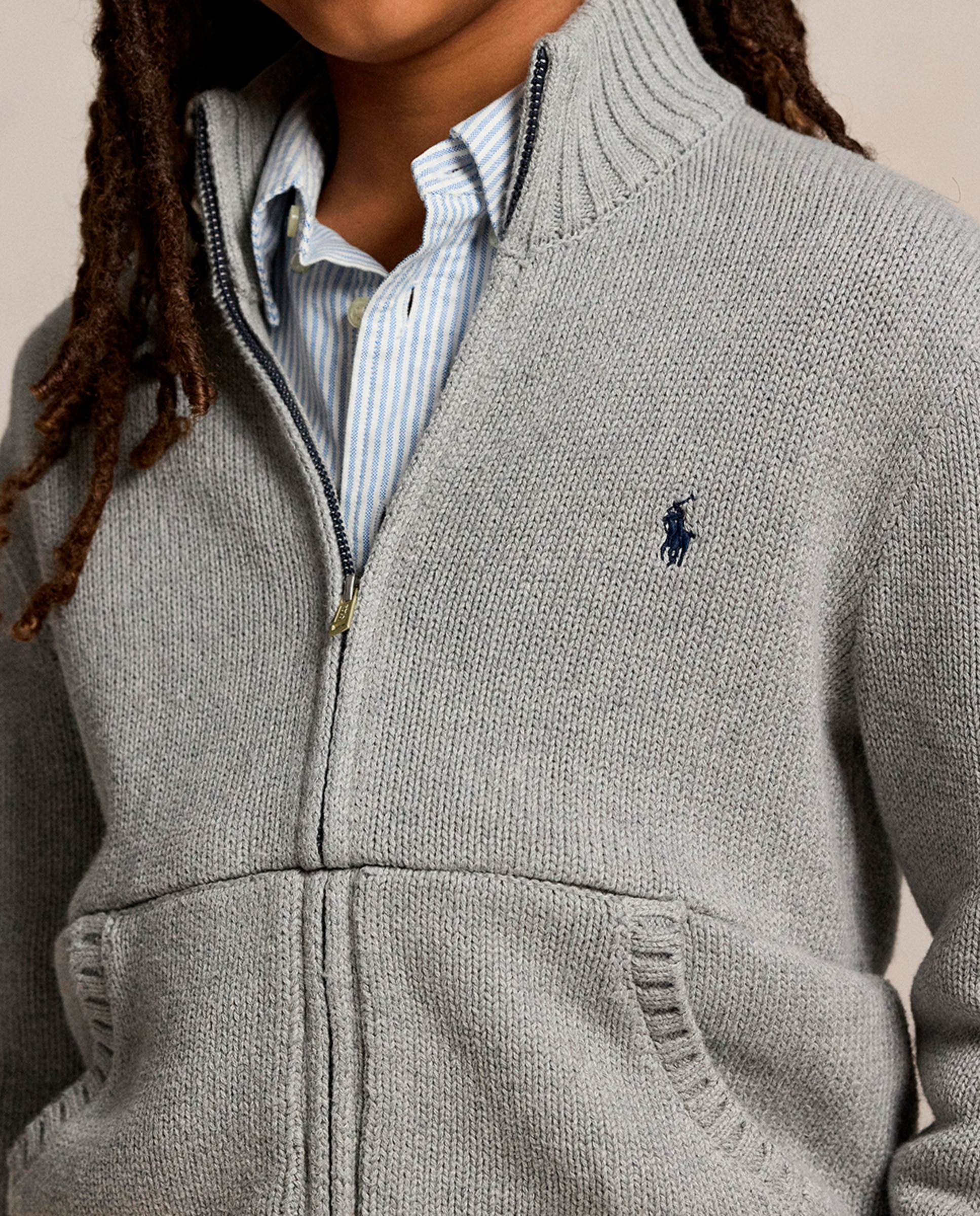 Casaco de Algodão com Fecho de Correr Completo Cinzento-2